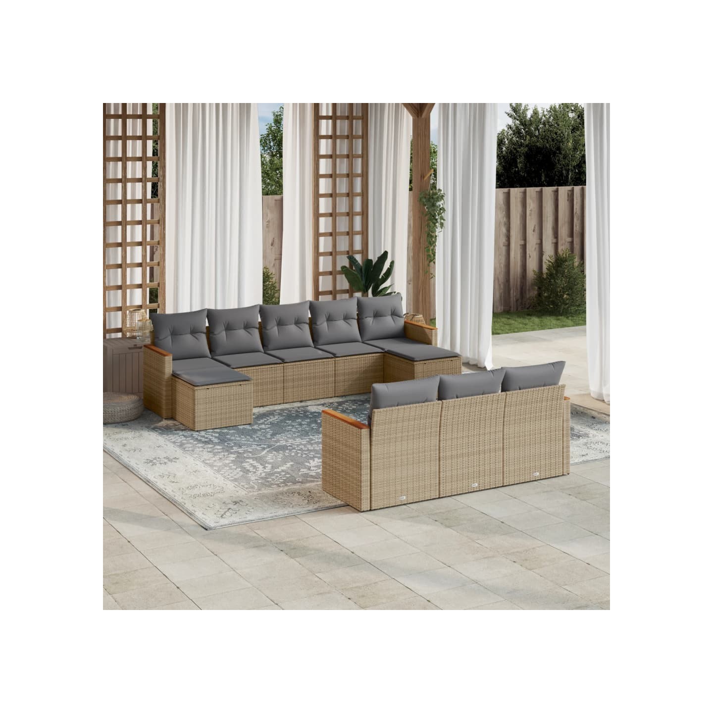 Salon de jardin et coussins 10 pcs mélange beige résine tressée