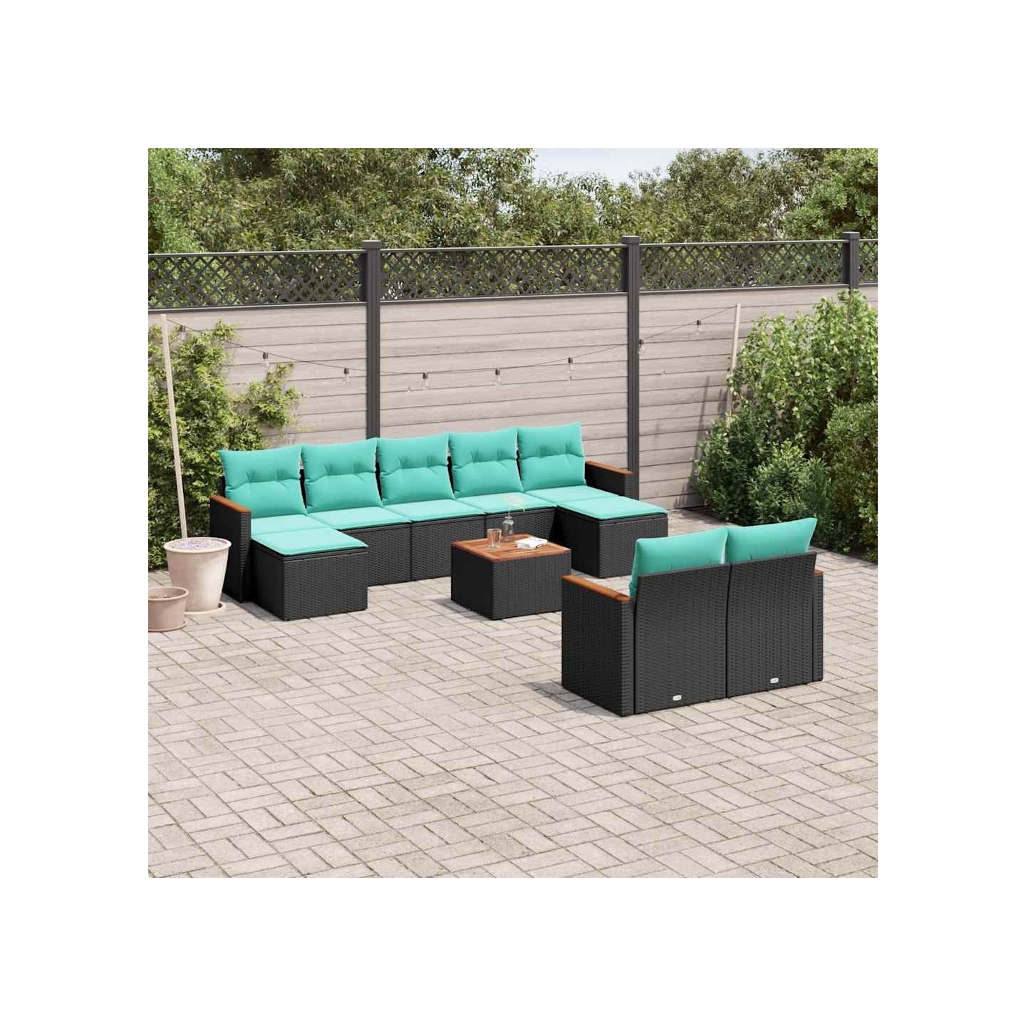 Ensemble de canapé de jardin 10 pcs avec coussins noir