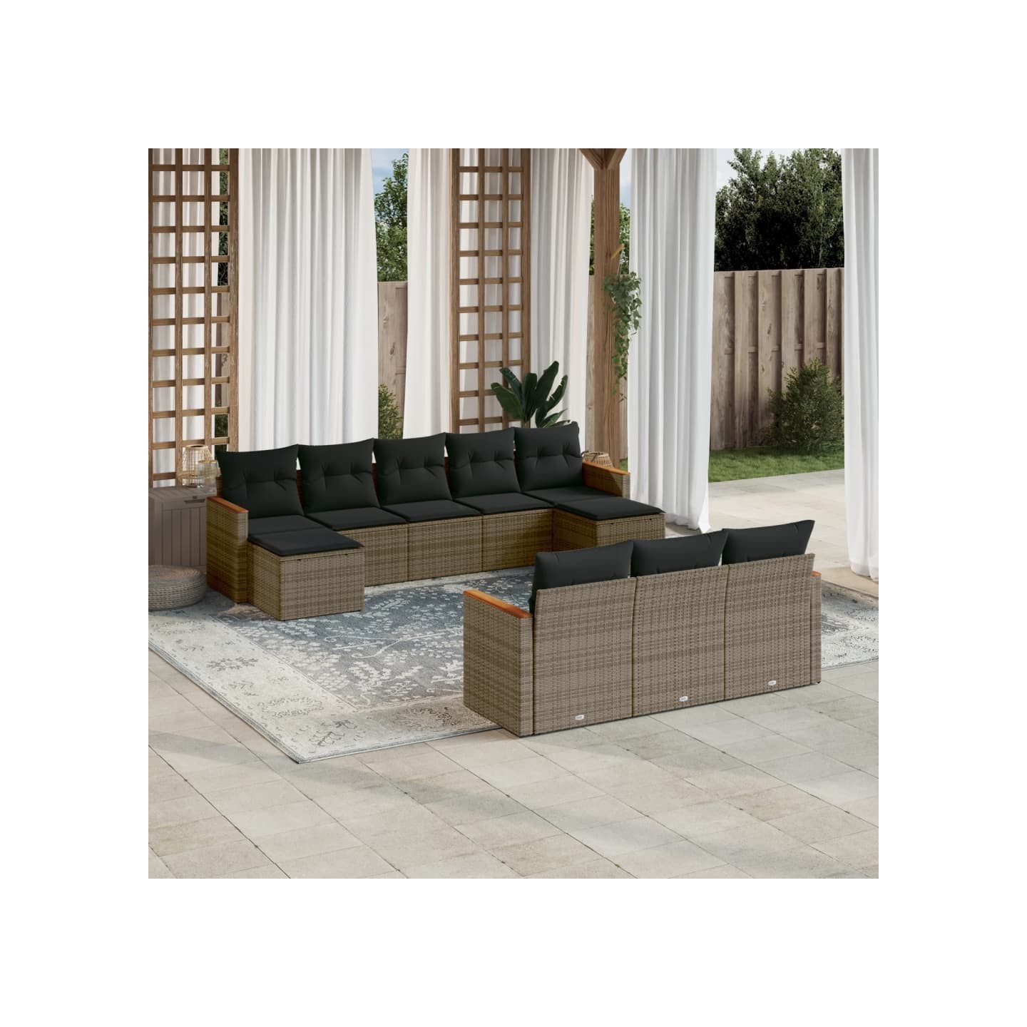 Salon de jardin avec coussins 10 pcs gris résine tressée