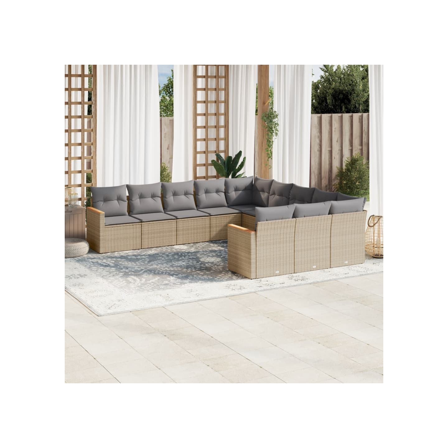 Salon de jardin et coussins 11 pcs mélange beige résine tressée