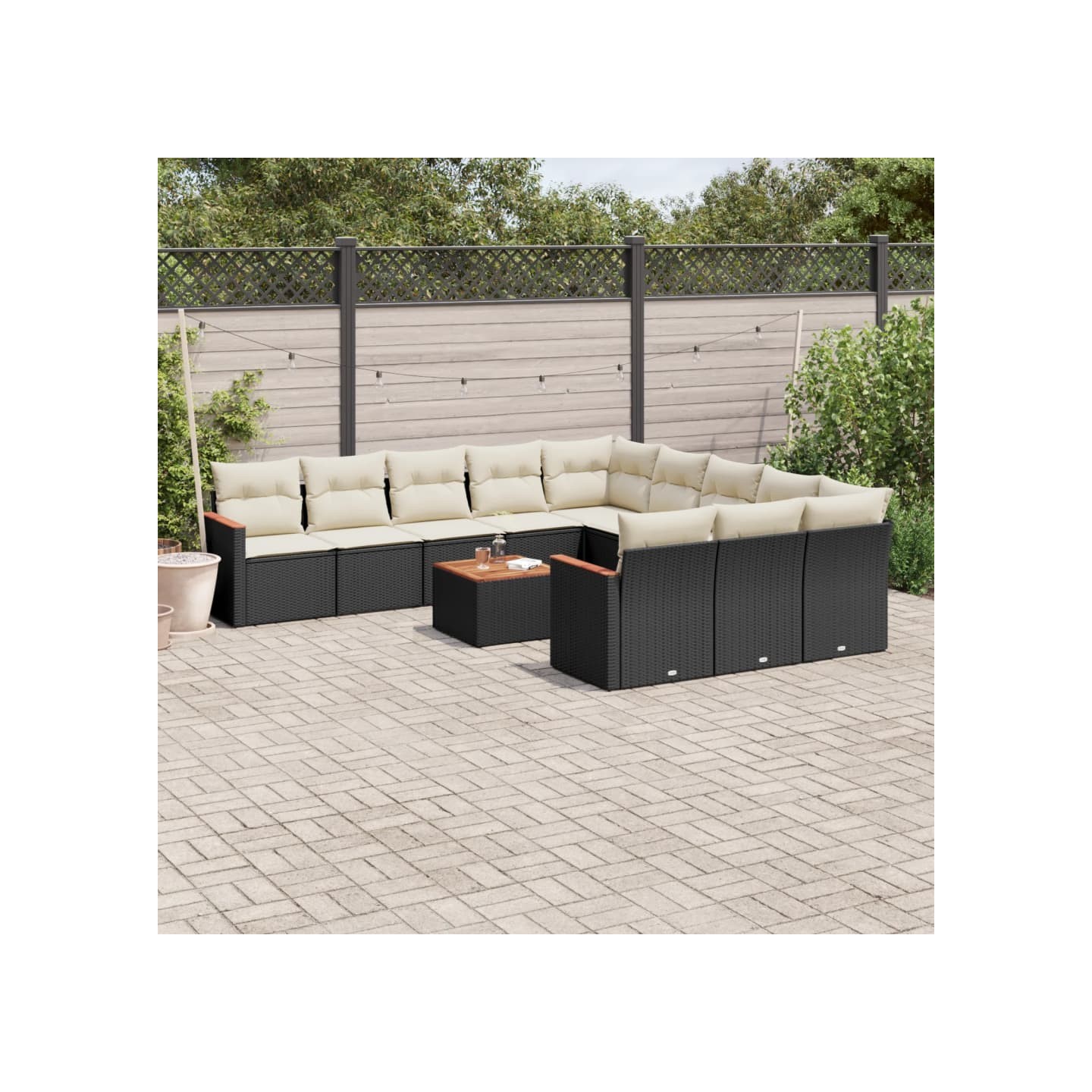 Salon de jardin 12 pcs avec coussins noir résine tressée