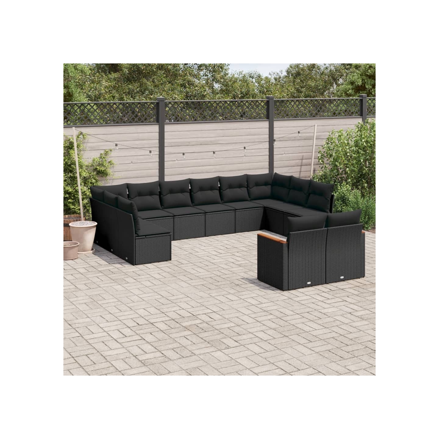 Salon de jardin 12 pcs avec coussins noir résine tressée