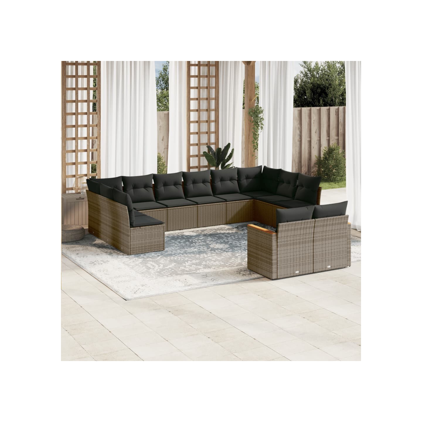 Salon de jardin avec coussins 12 pcs gris résine tressée