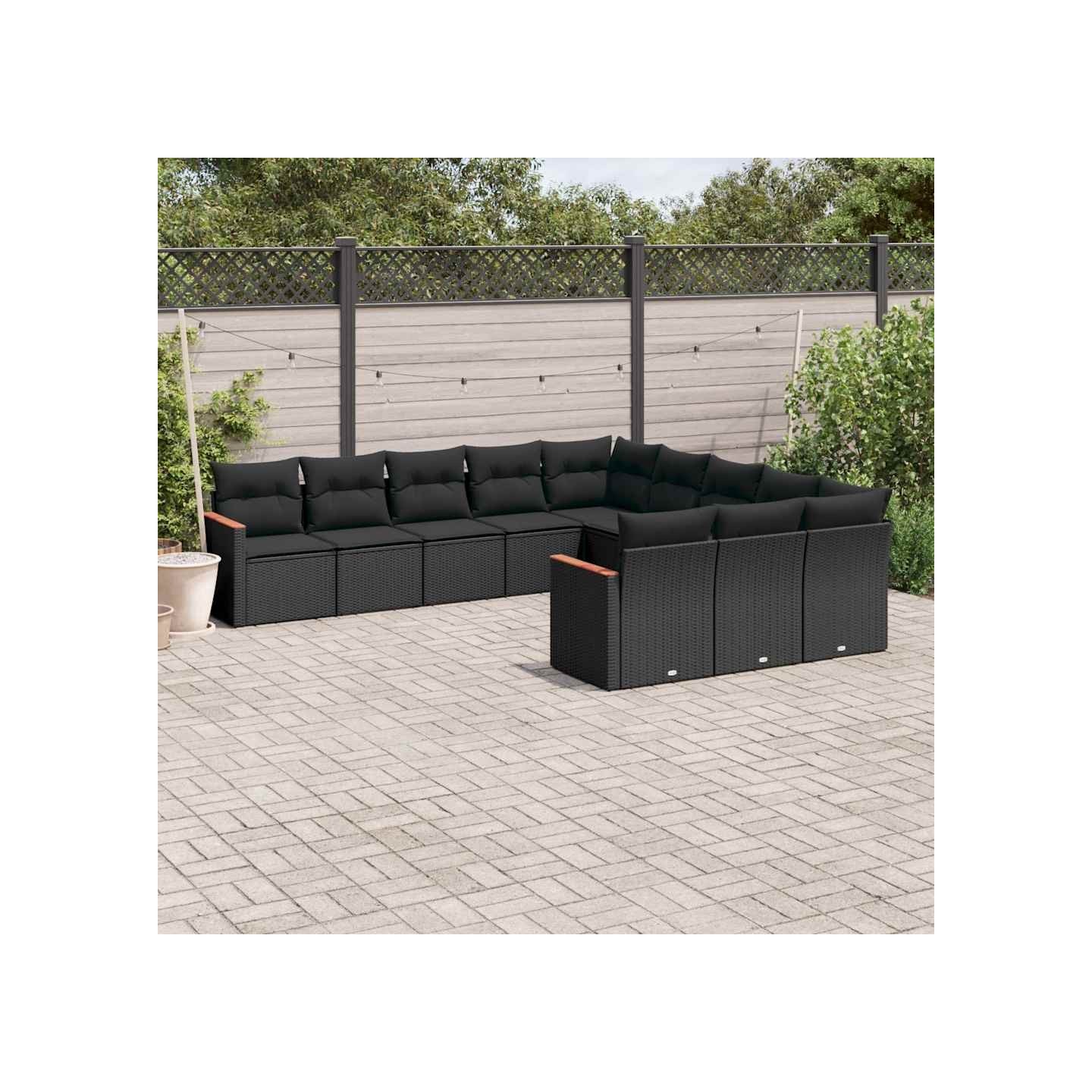Salon de jardin 11 pcs avec coussins noir résine tressée