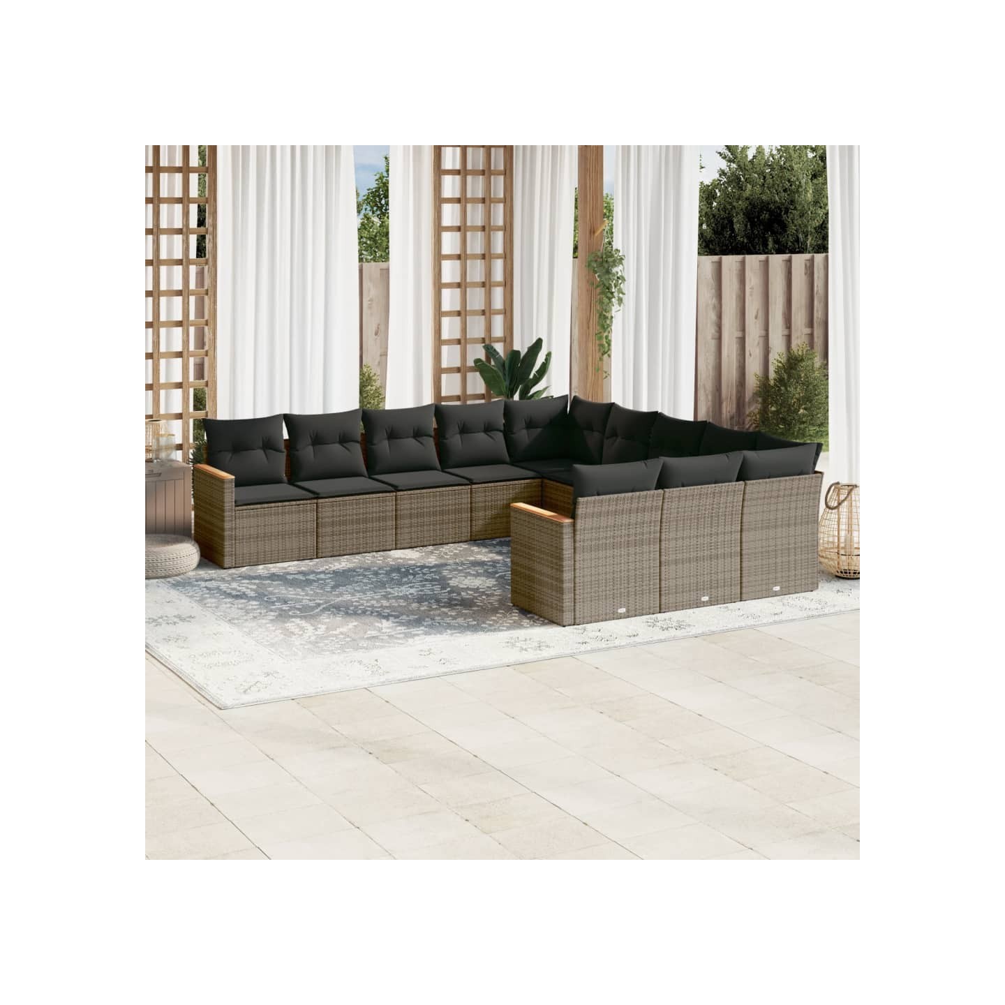 Salon de jardin 11 pcs avec coussins gris résine tressée