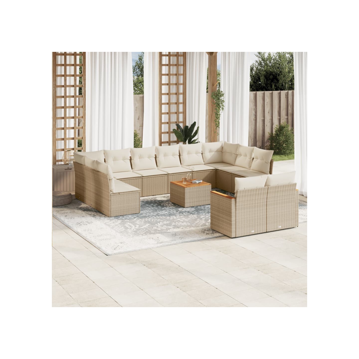 Salon de jardin avec coussins 13 pcs beige résine tressée