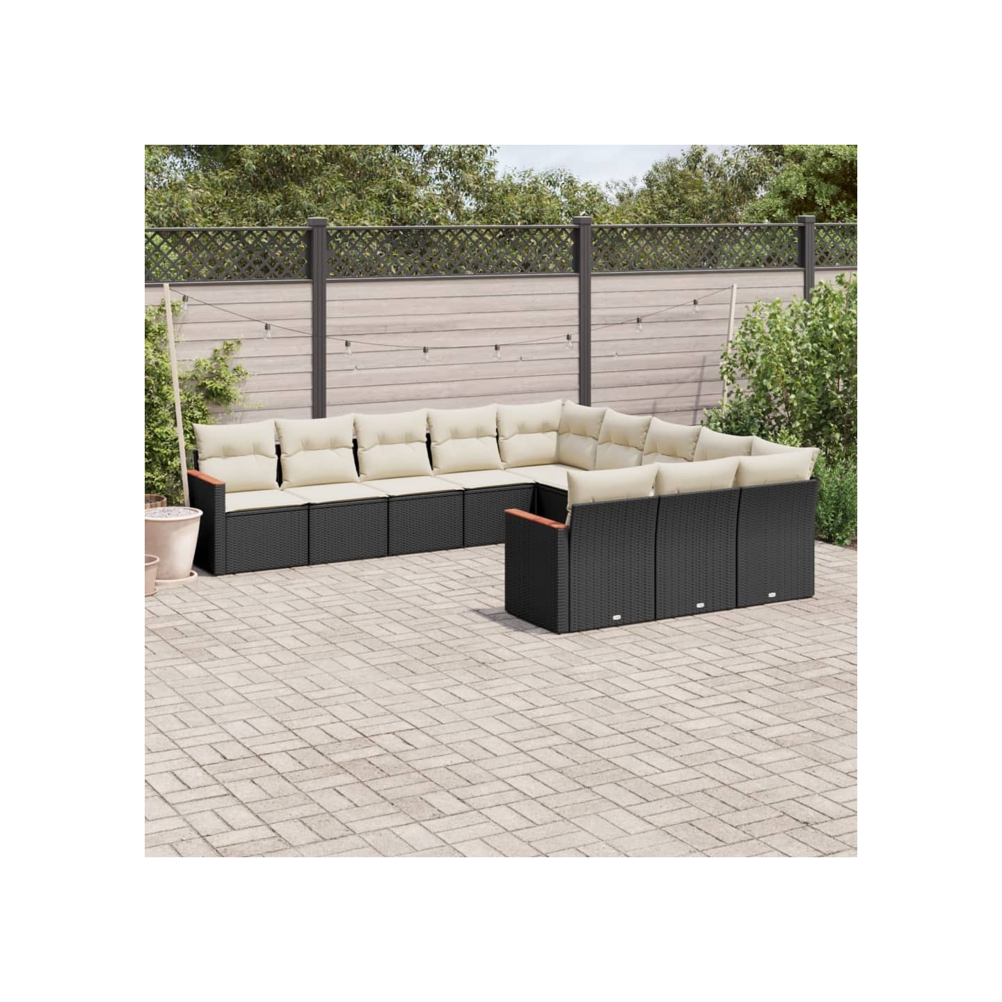 Salon de jardin 11 pcs avec coussins noir résine tressée