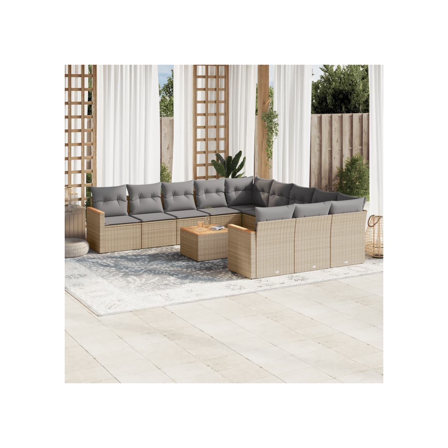 Salon de jardin et coussins 12 pcs mélange beige résine tressée