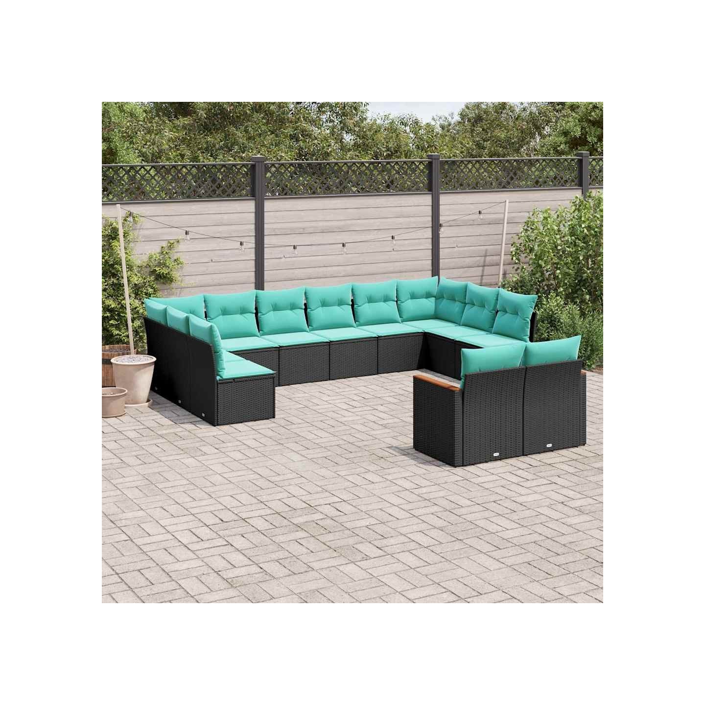 Salon de jardin avec coussins 12 pcs noir résine tressée