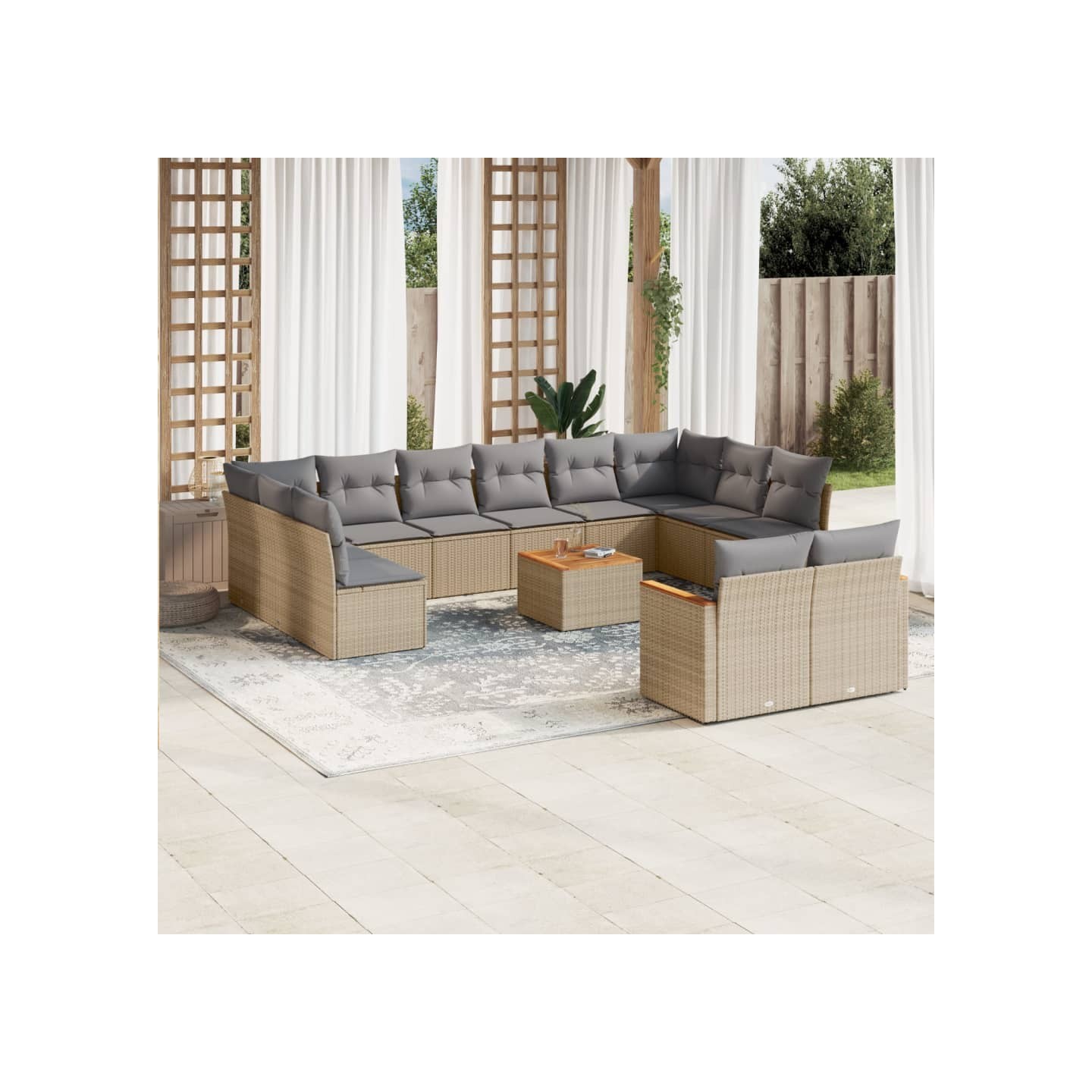 Salon de jardin et coussins 13 pcs mélange beige résine tressée