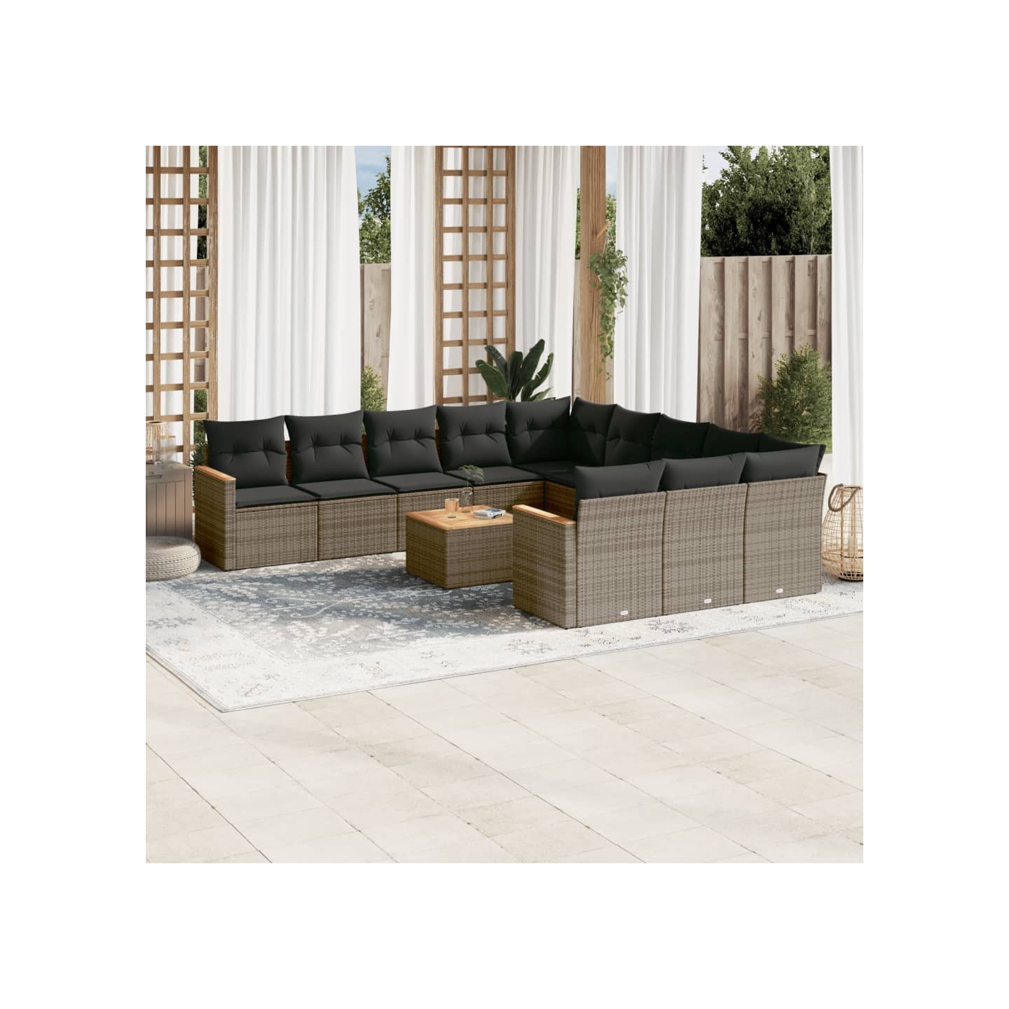 Salon de jardin avec coussins 12 pcs gris résine tressée