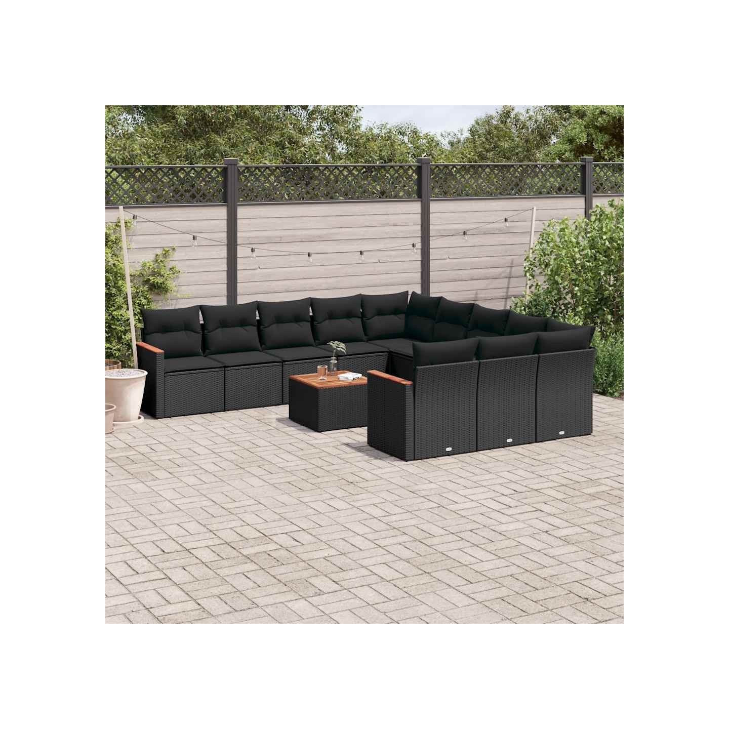 Salon de jardin 12 pcs avec coussins noir résine tressée