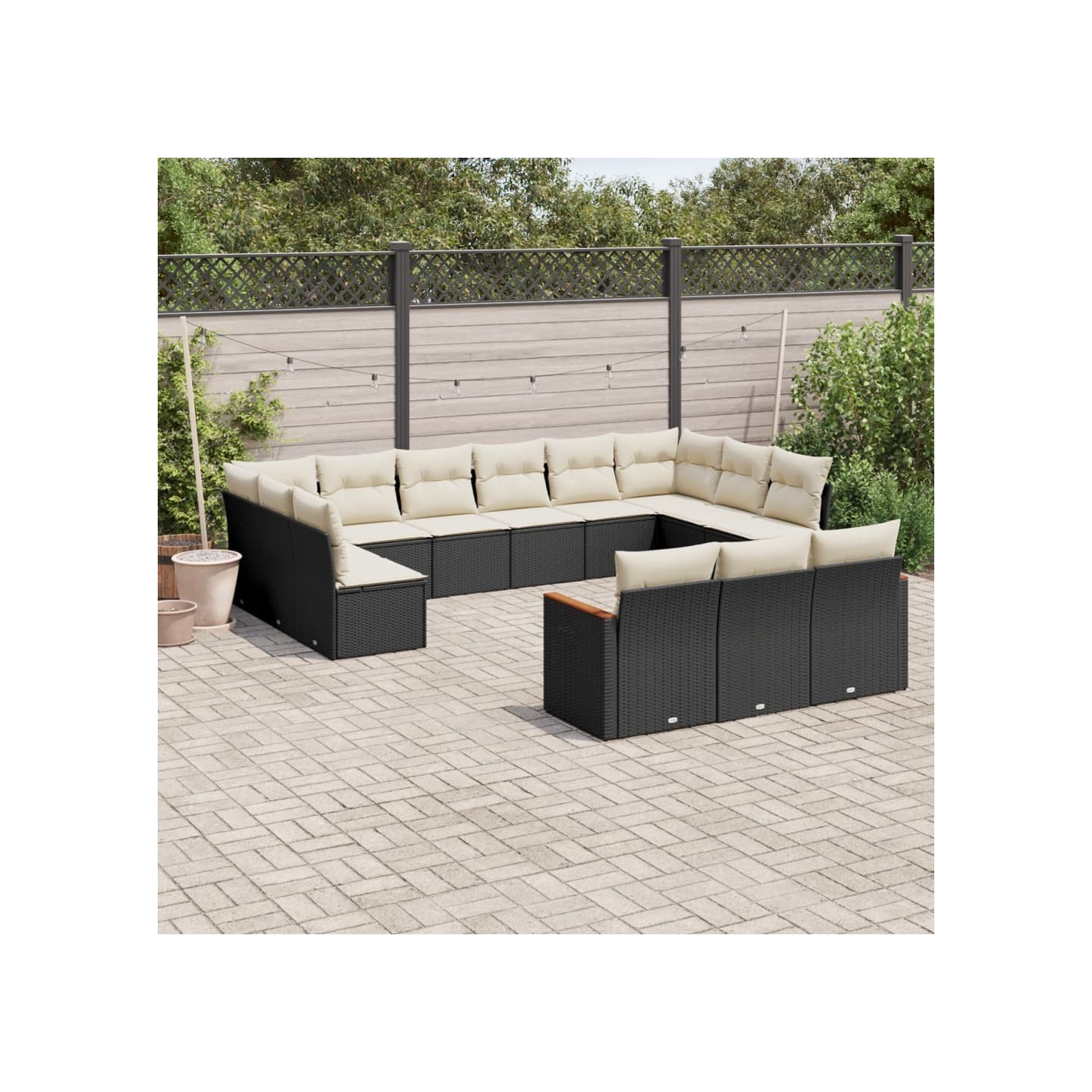 Salon de jardin avec coussins 13 pcs noir résine tressée