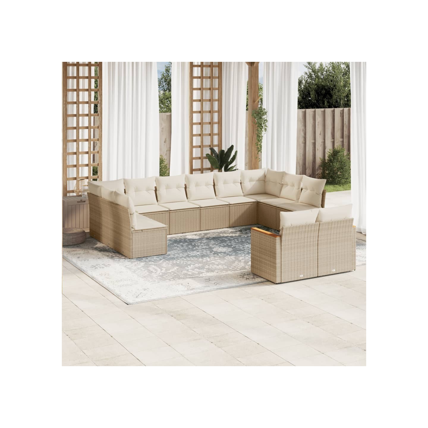 Salon de jardin avec coussins 12 pcs beige résine tressée