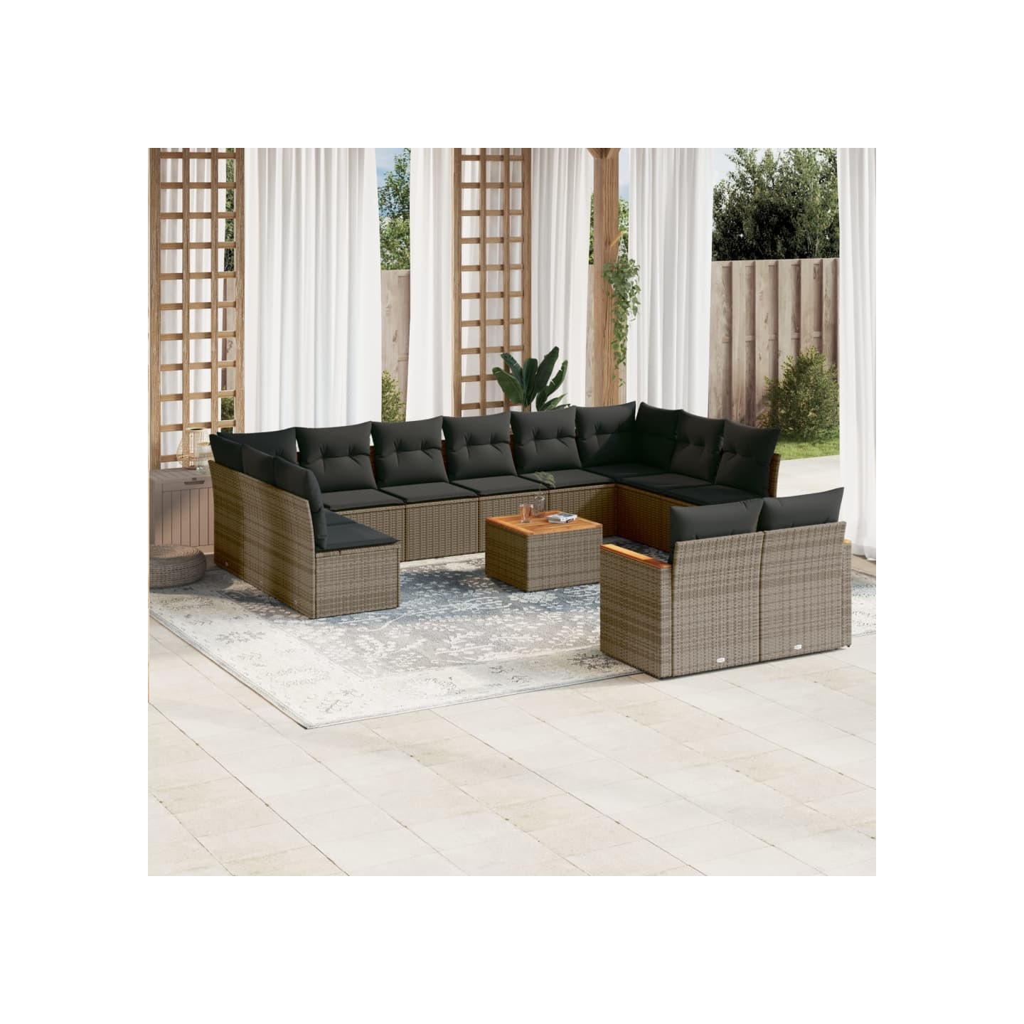 Salon de jardin avec coussins 13 pcs gris résine tressée