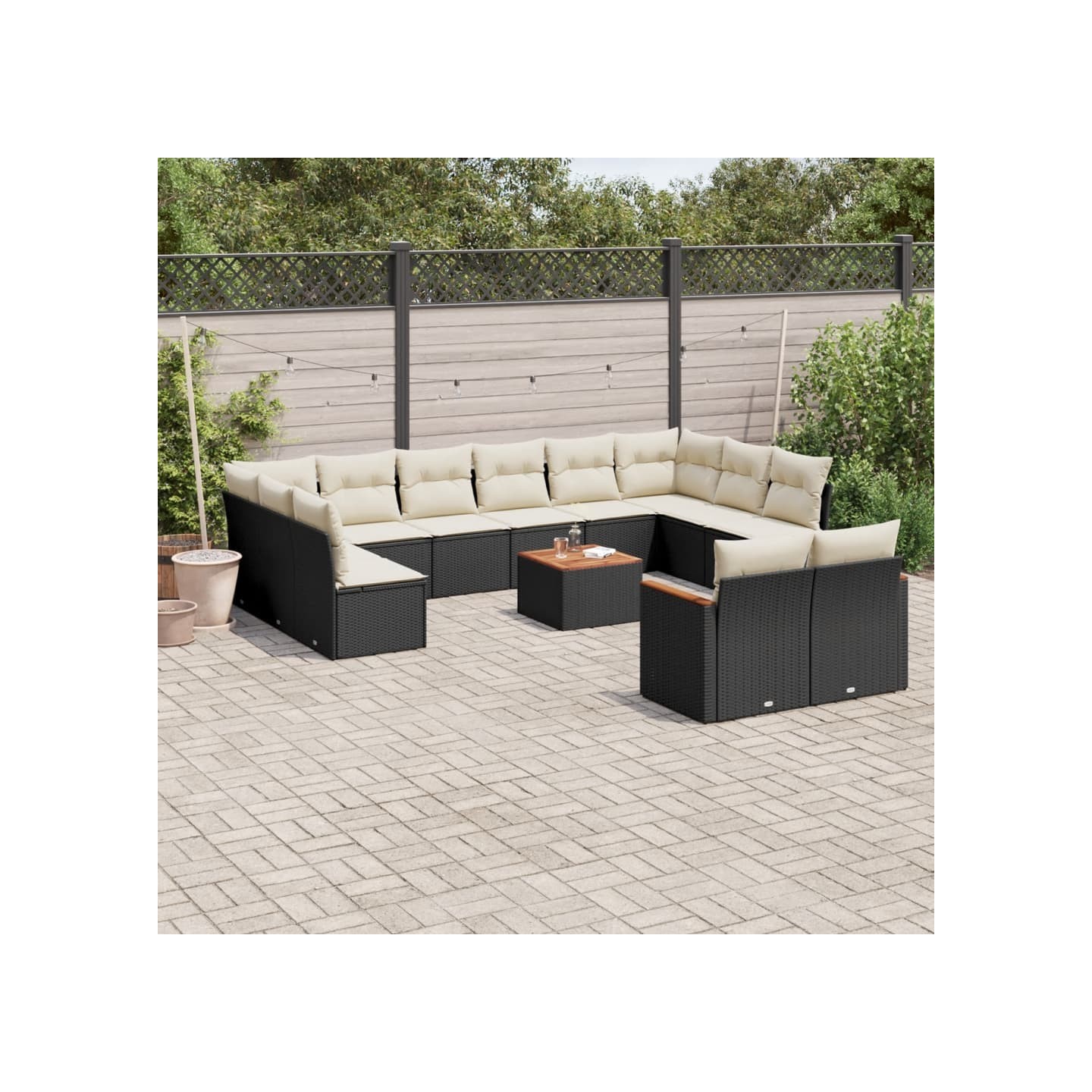 Salon de jardin avec coussins 13 pcs noir résine tressée