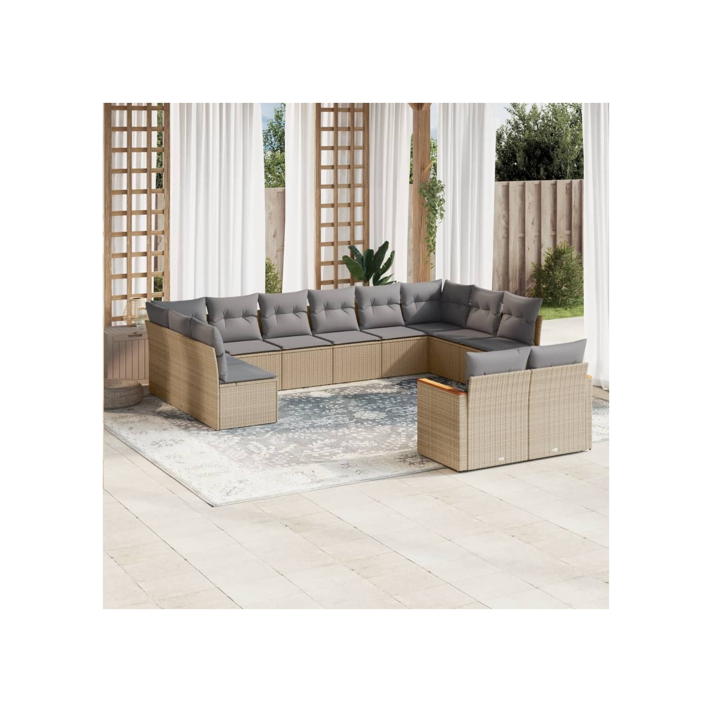 Salon de jardin et coussins 12 pcs mélange beige résine tressée
