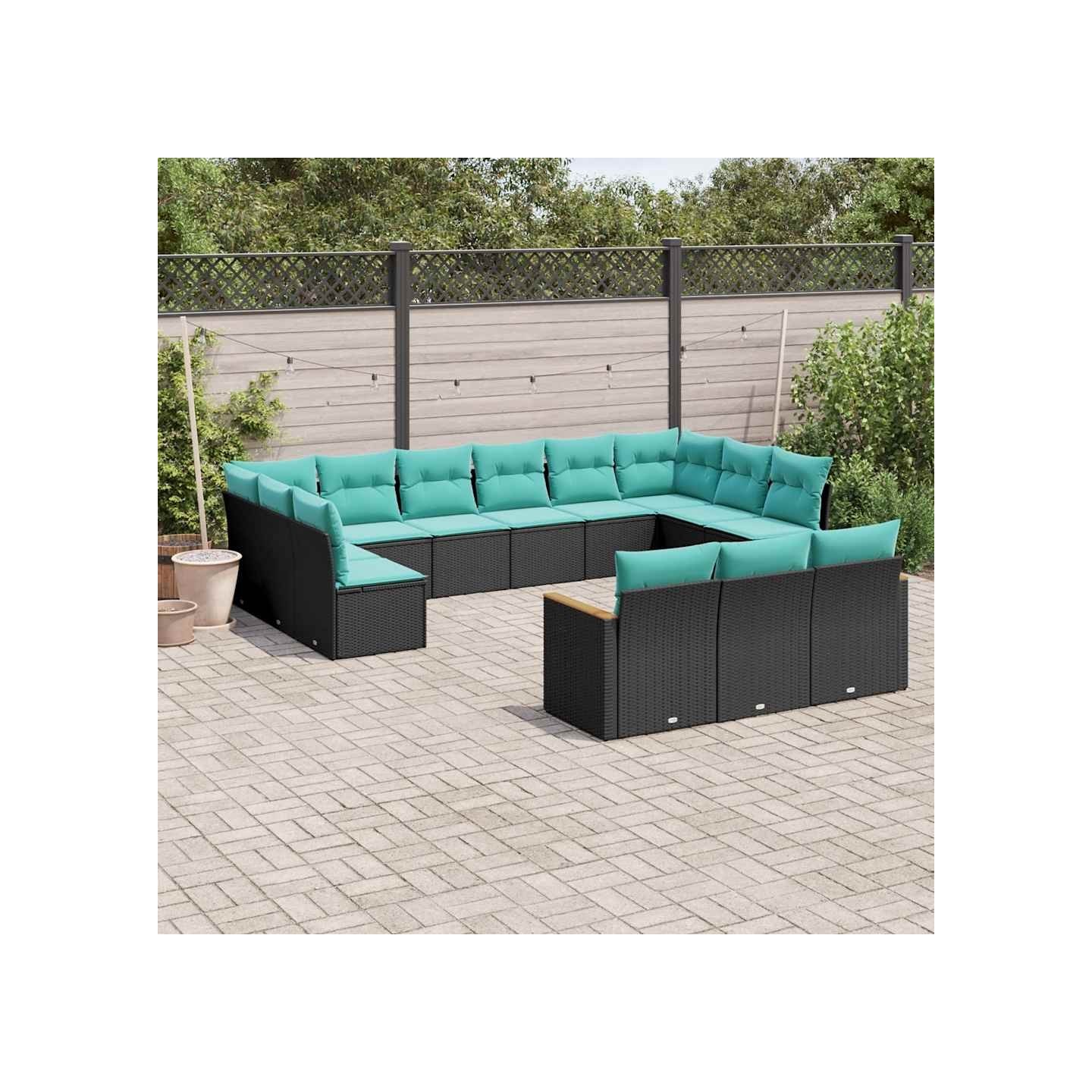 Salon de jardin avec coussins 13 pcs noir résine tressée