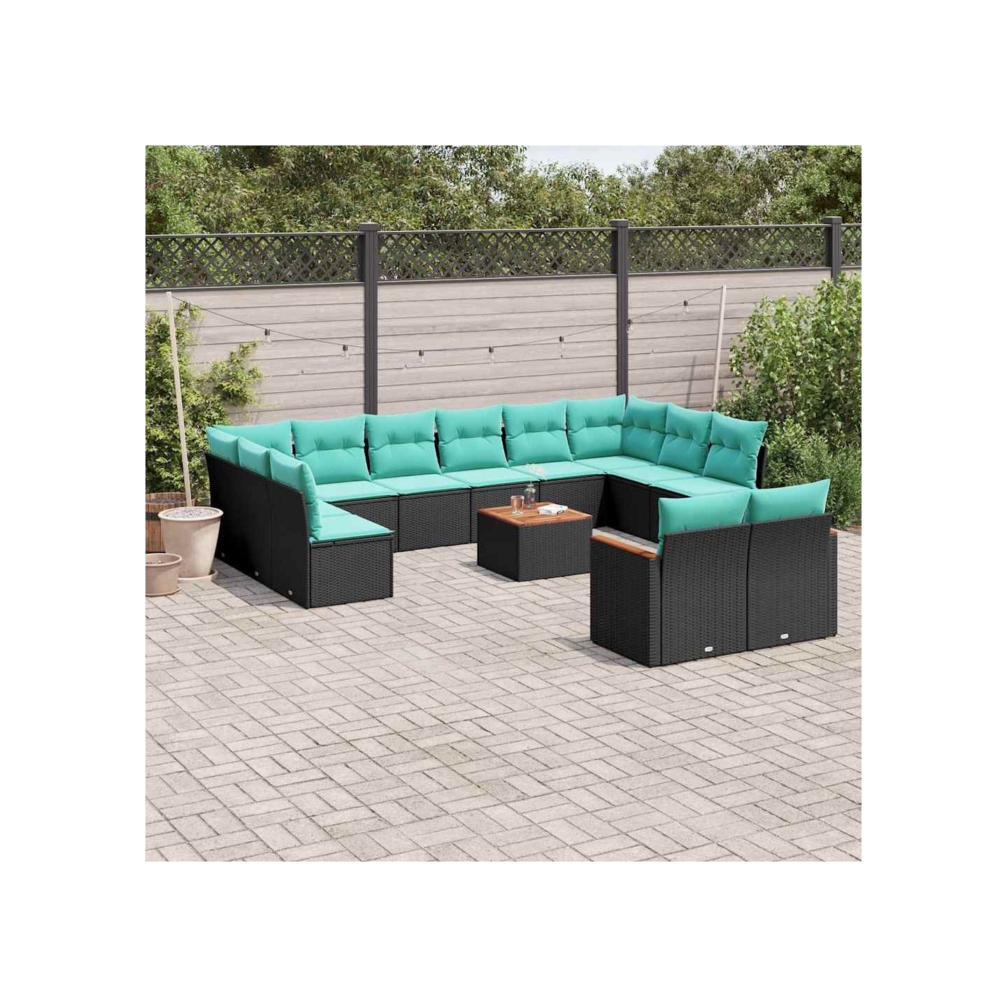 Ensemble de canapé de jardin 13 pcs avec coussins noir