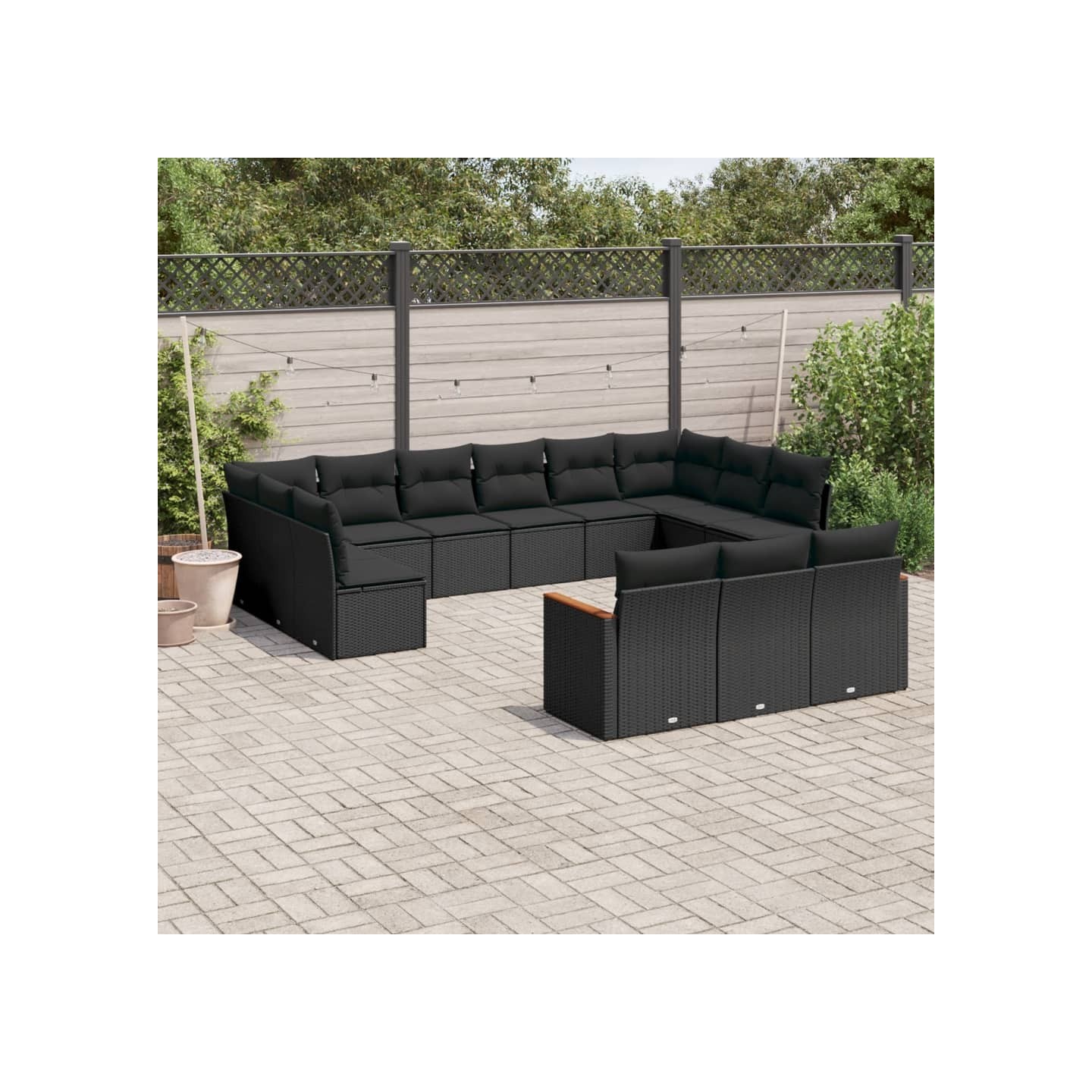 Salon de jardin avec coussins 13 pcs noir résine tressée