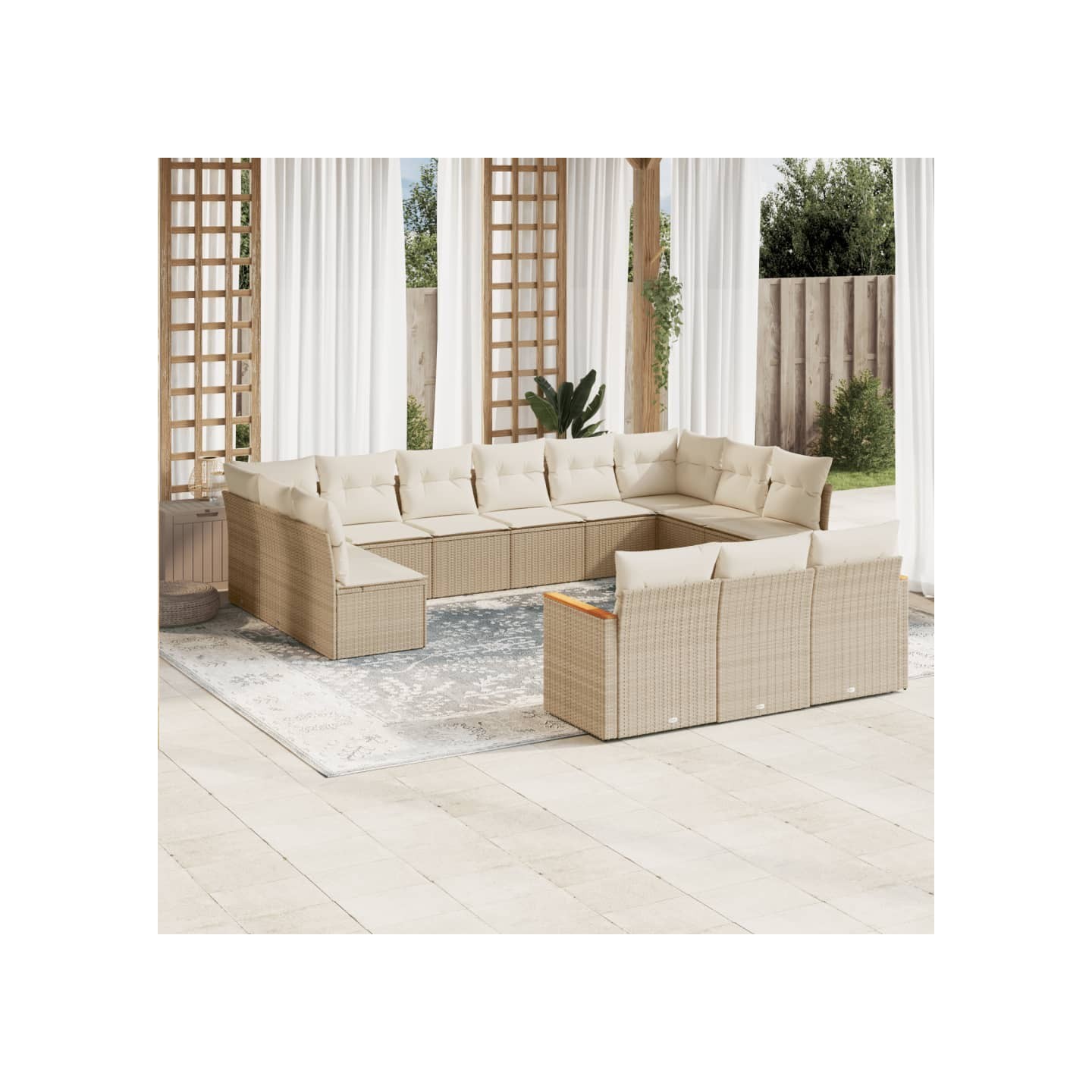 Salon de jardin avec coussins 13 pcs beige résine tressée