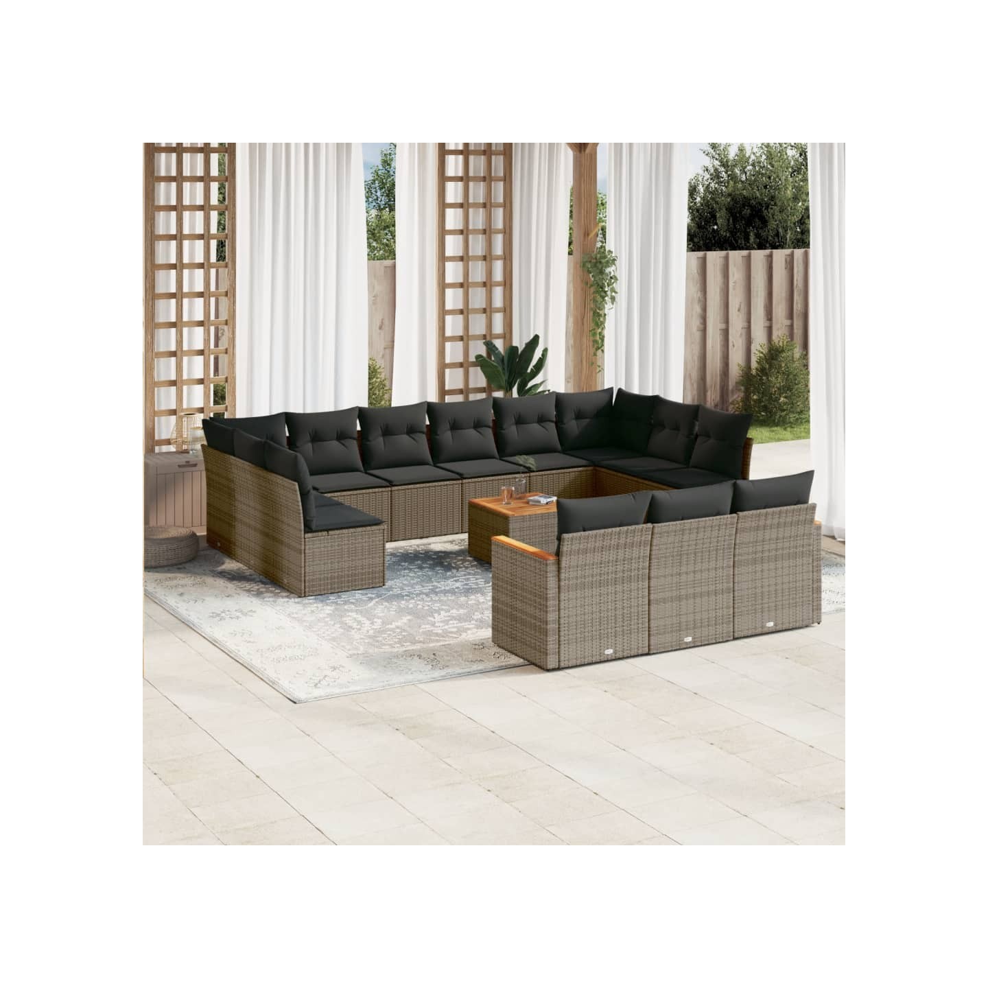 Salon de jardin avec coussins 14 pcs gris résine tressée