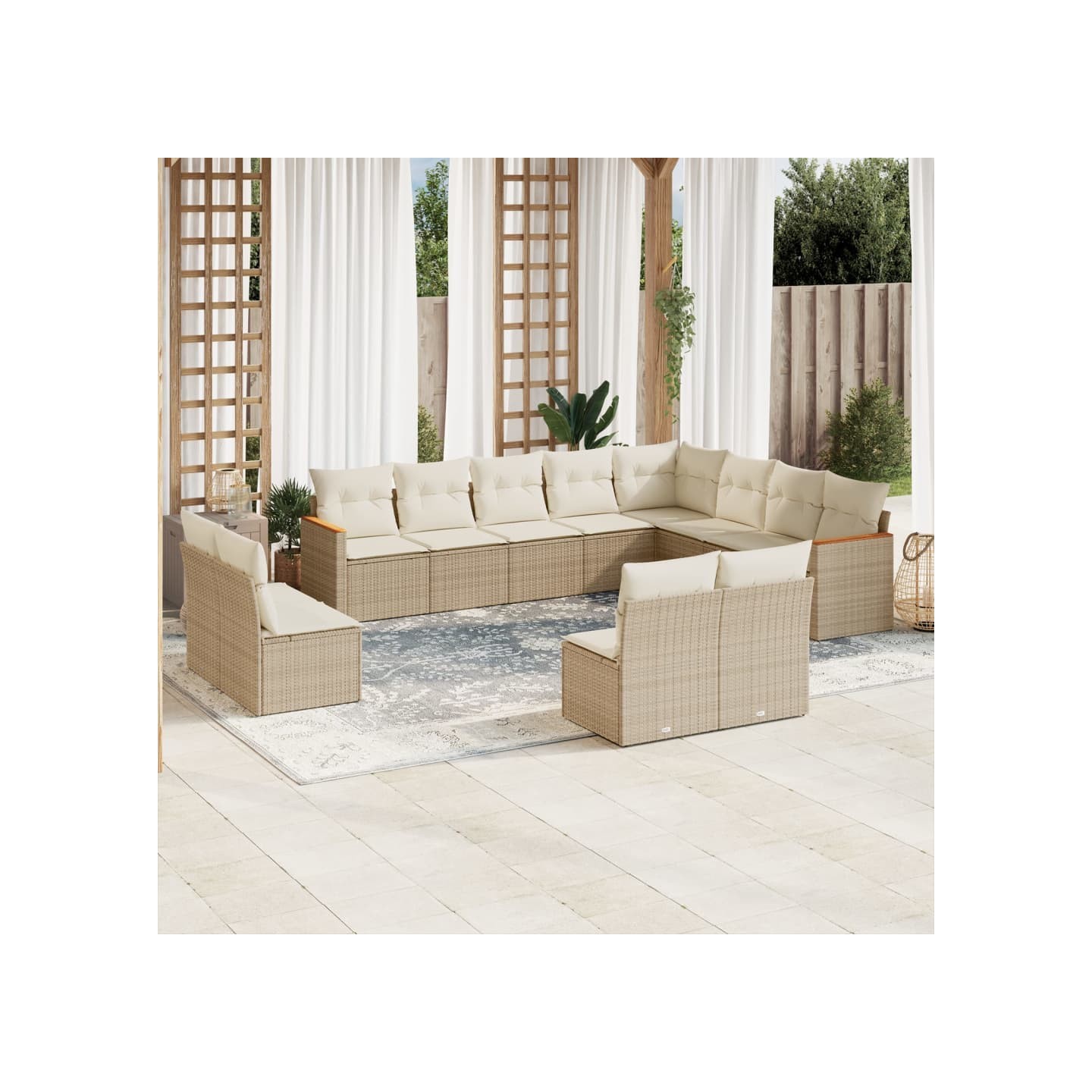 Salon de jardin avec coussins 12 pcs beige résine tressée