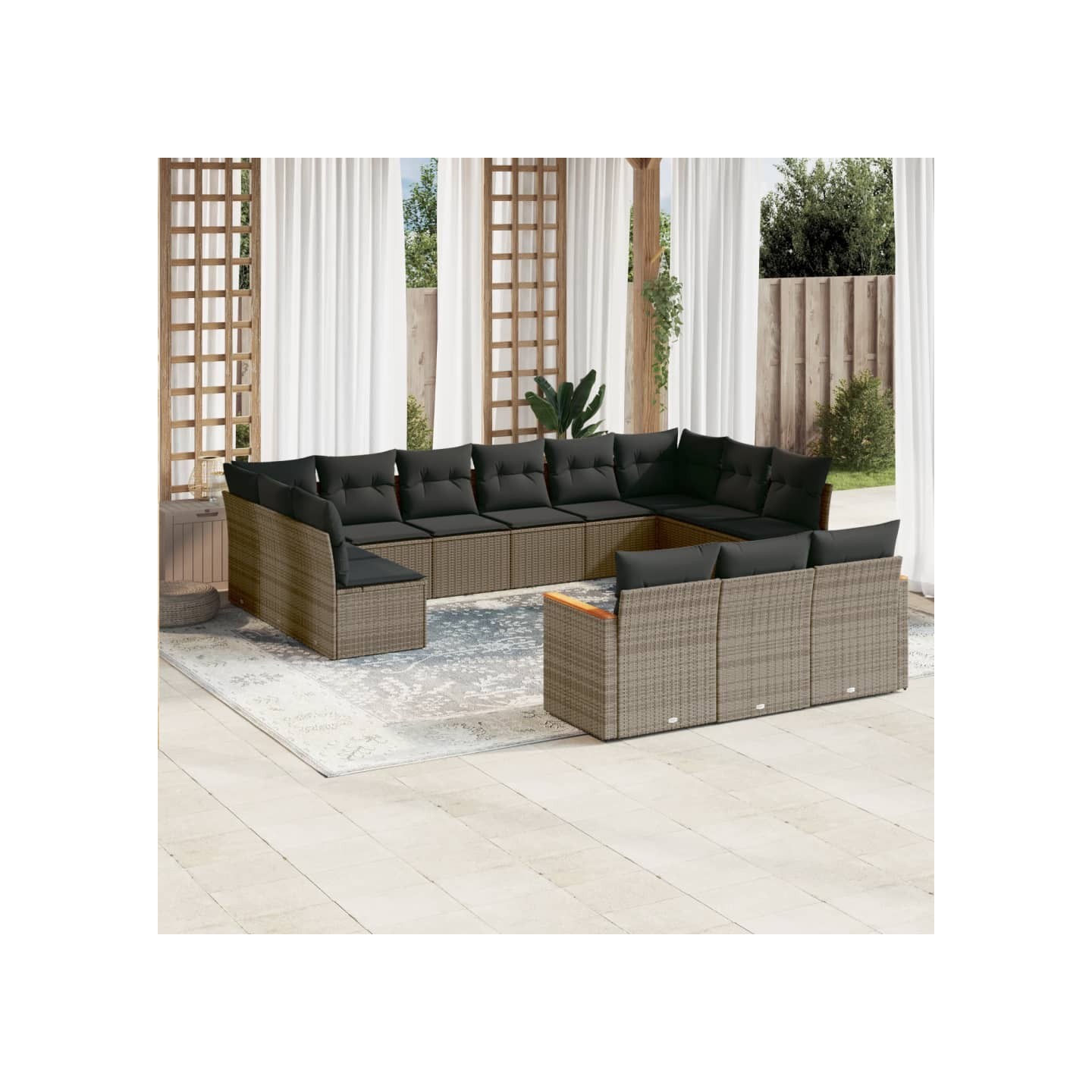 Salon de jardin avec coussins 13 pcs gris résine tressée