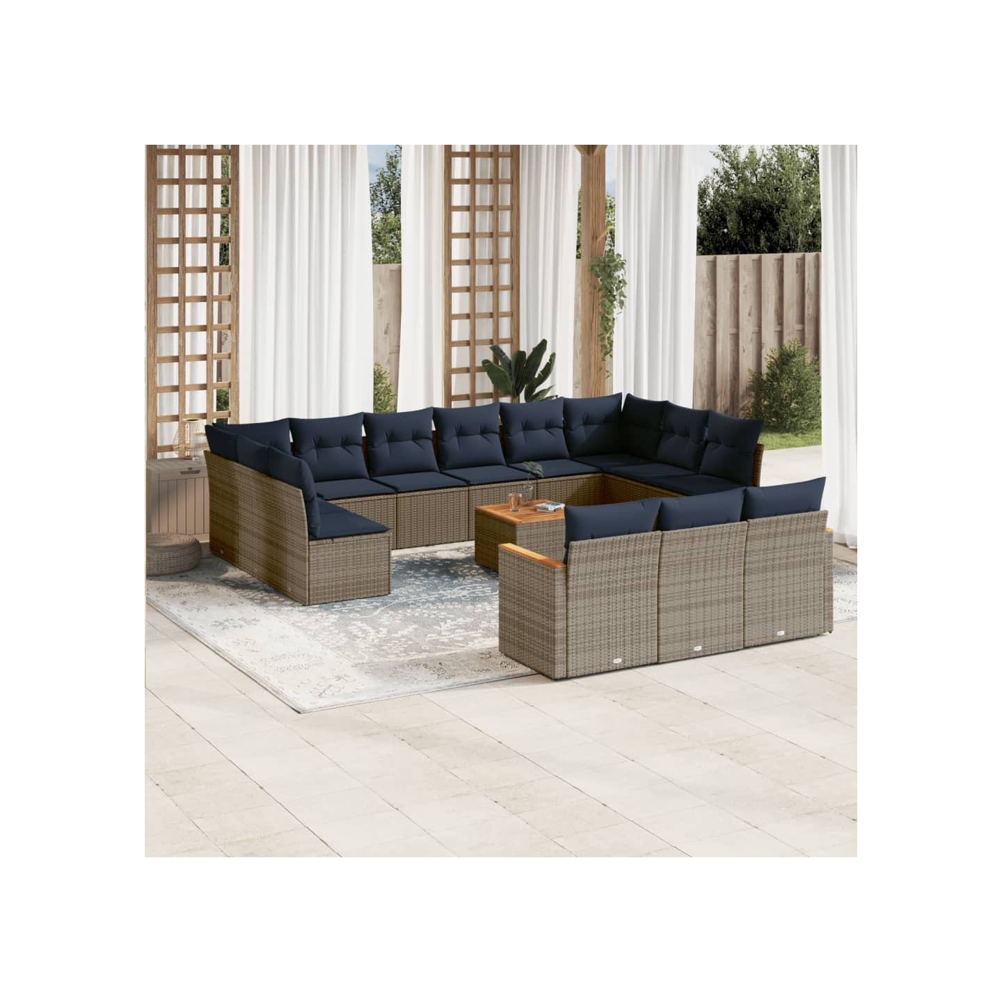 Ensemble de canapé de jardin 14 pcs avec coussins gris