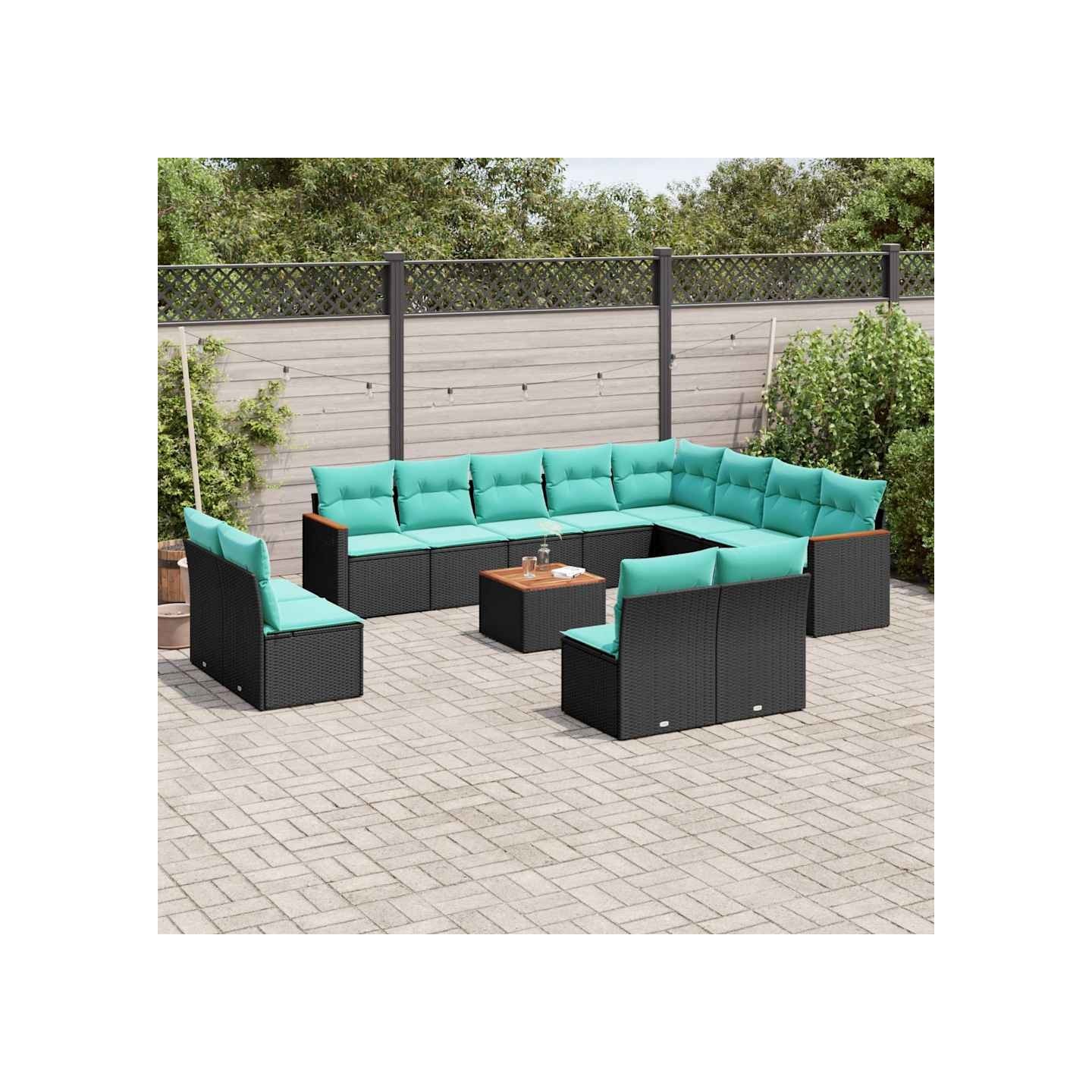 Ensemble de canapé de jardin 13 pcs avec coussins noir
