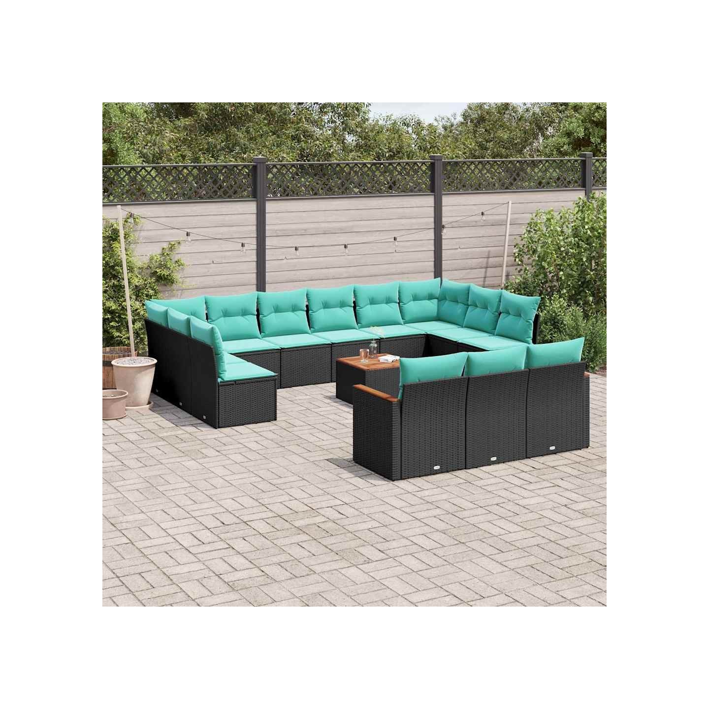 Ensemble de canapé de jardin 14 pcs avec coussins noir