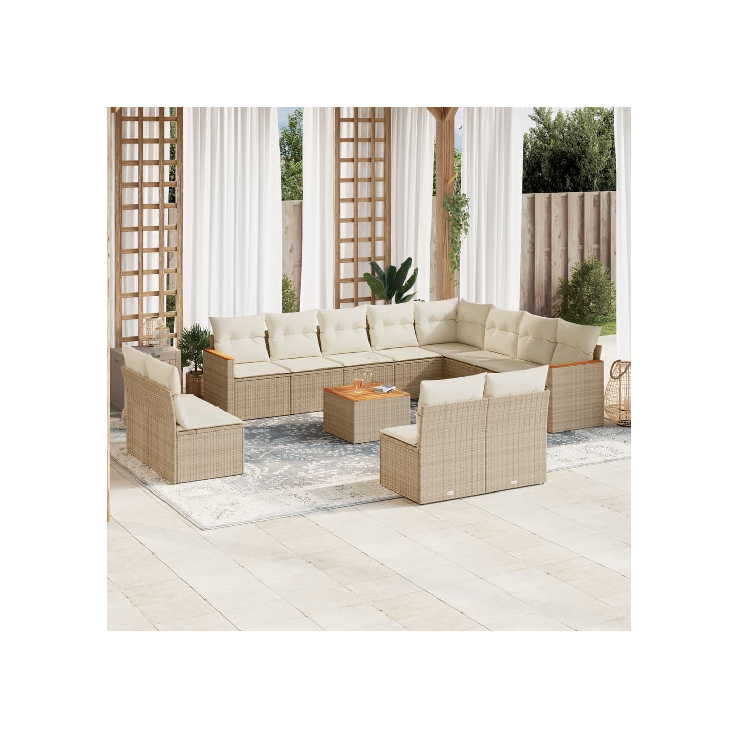 Salon de jardin avec coussins 13 pcs beige résine tressée