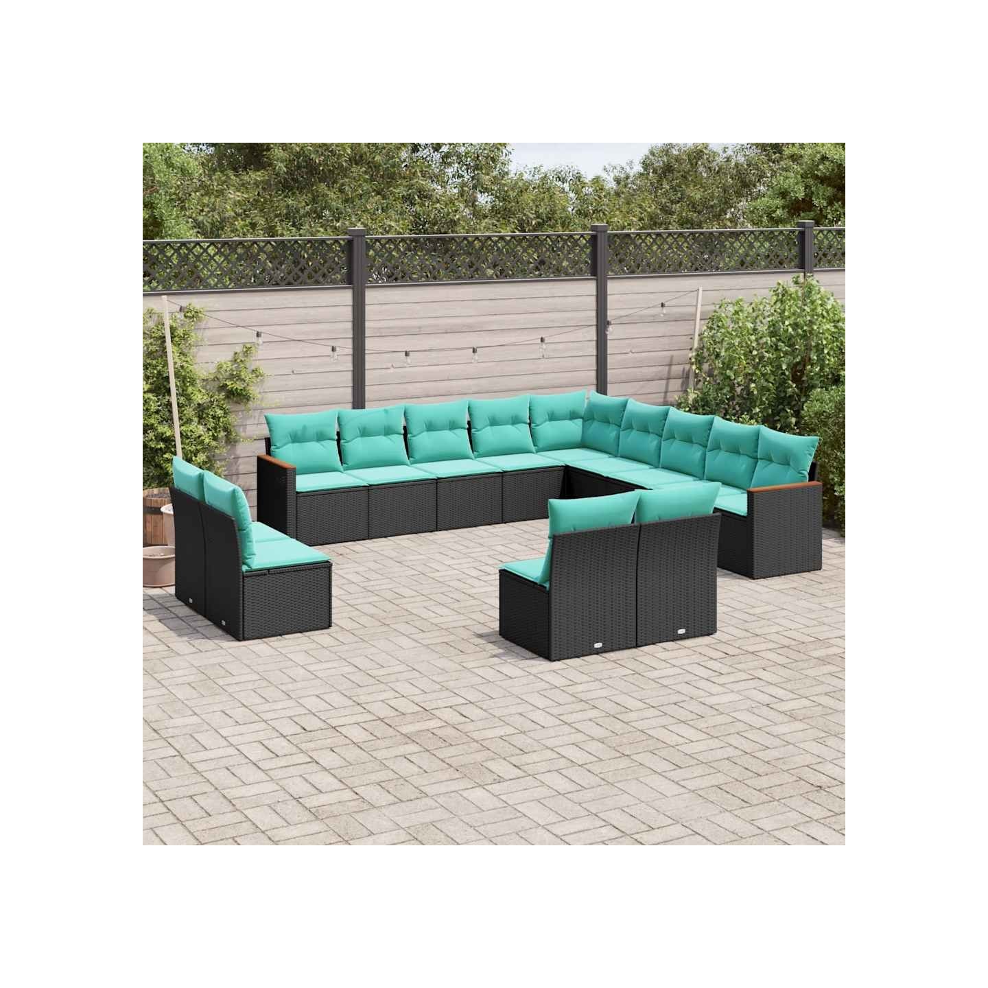 Salon de jardin avec coussins 13 pcs noir résine tressée