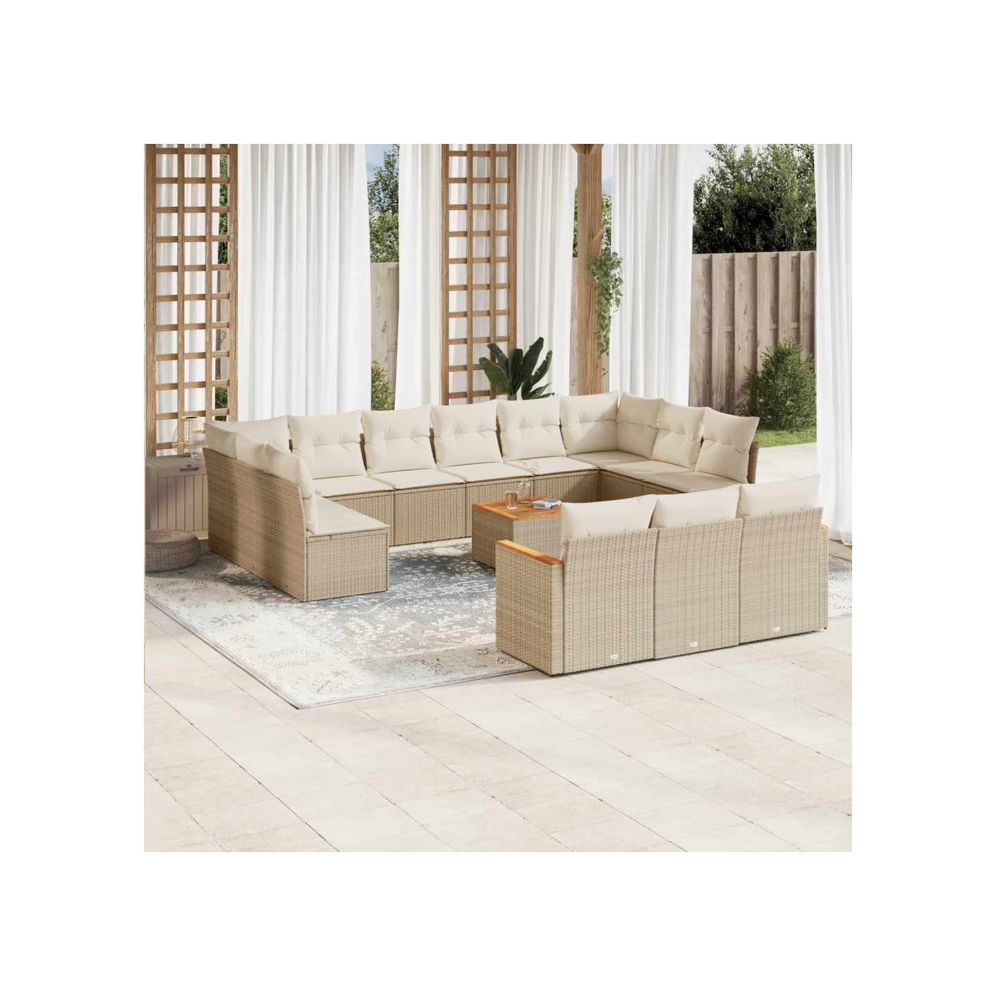 Salon de jardin avec coussins 14 pcs beige résine tressée