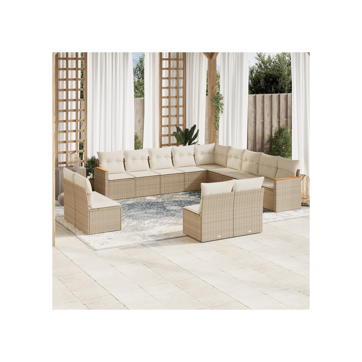 Salon de jardin avec coussins 13 pcs beige résine tressée