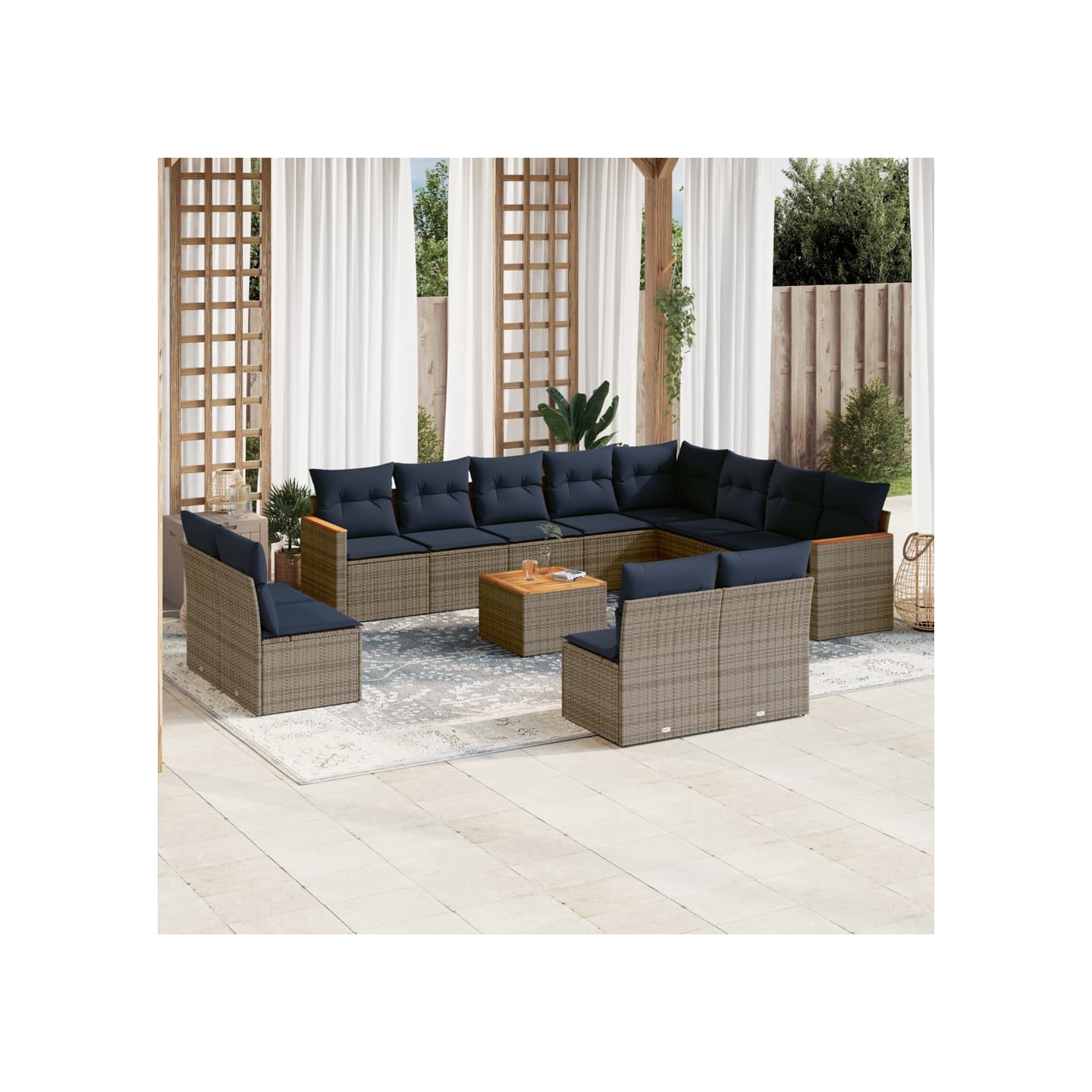 Ensemble de canapé de jardin 13 pcs avec coussins gris
