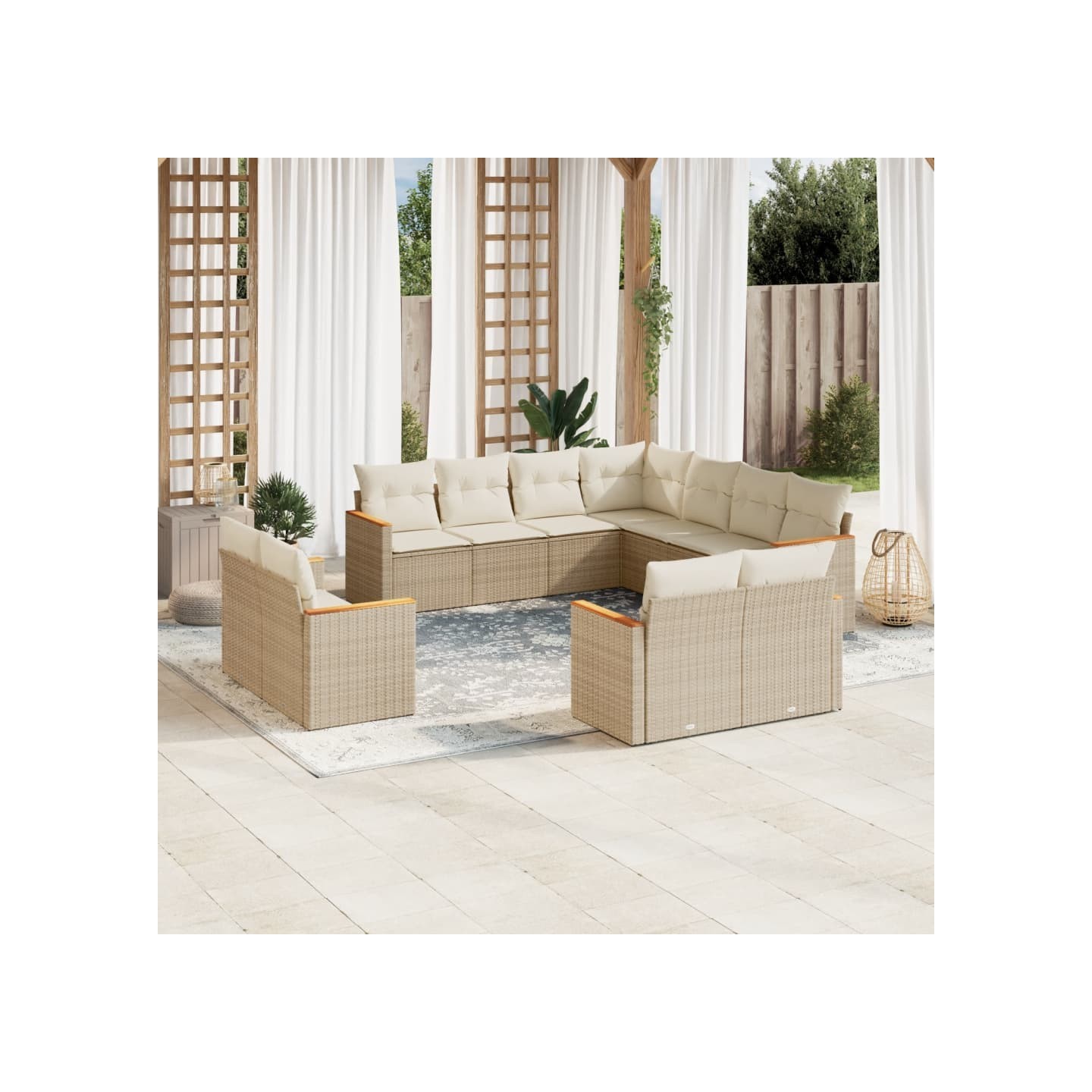 Salon de jardin 11 pcs avec coussins beige résine tressée