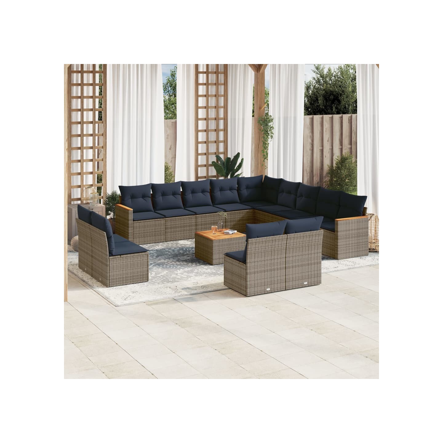 Ensemble de canapé de jardin 14 pcs avec coussins gris