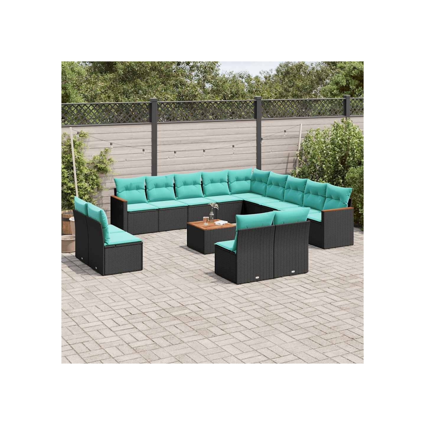 Ensemble de canapé de jardin 14 pcs avec coussins noir