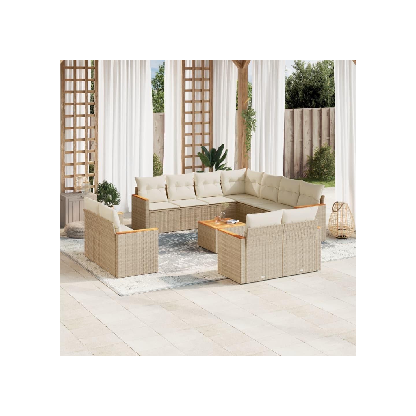 Salon de jardin avec coussins 12 pcs beige résine tressée
