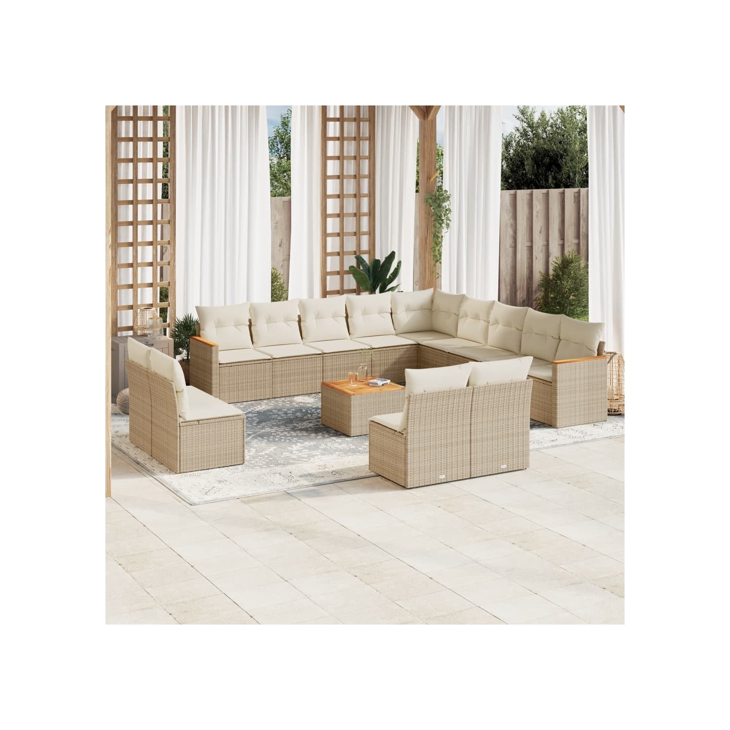 Salon de jardin avec coussins 14 pcs beige résine tressée