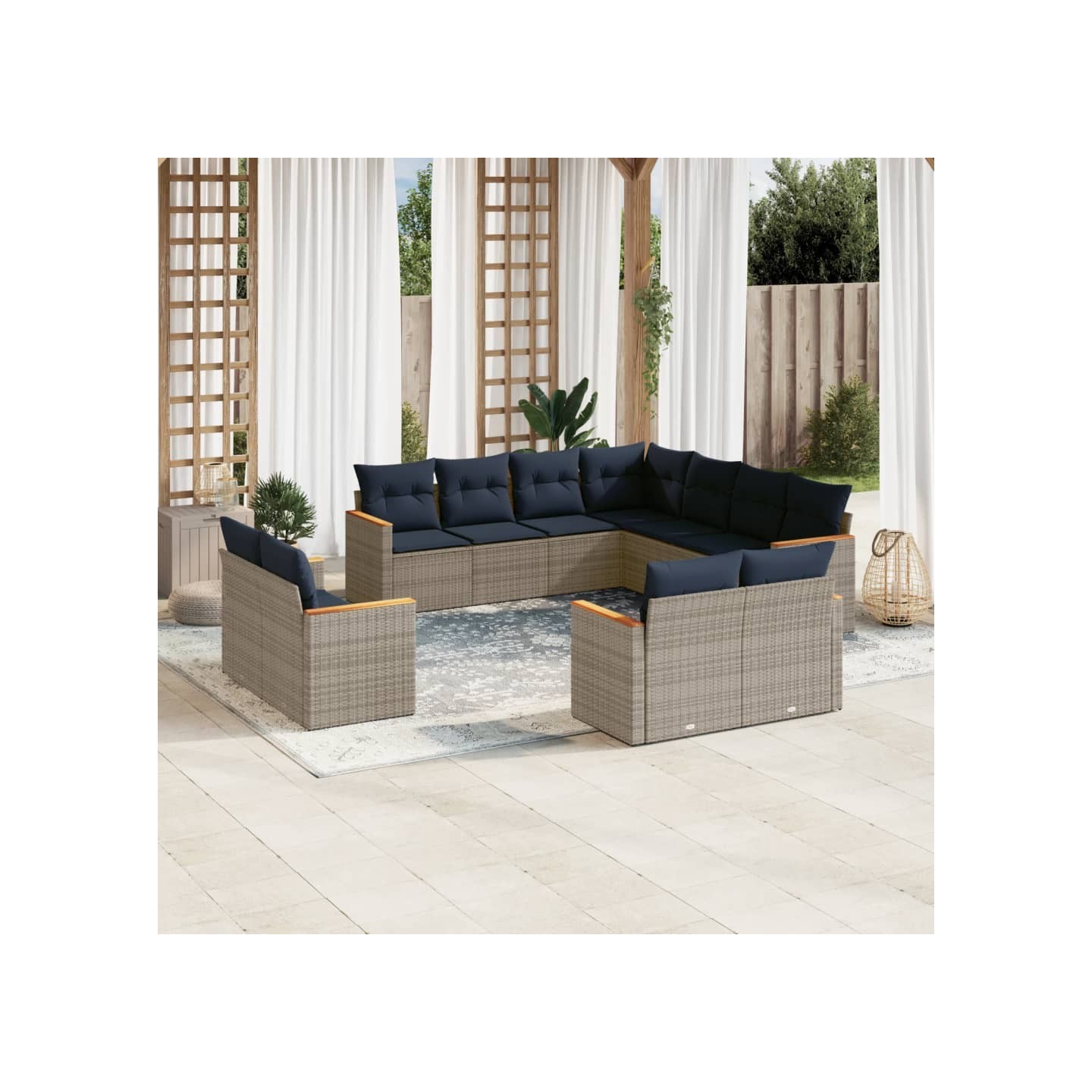 Ensemble de canapé de jardin 11 pcs avec coussins gris