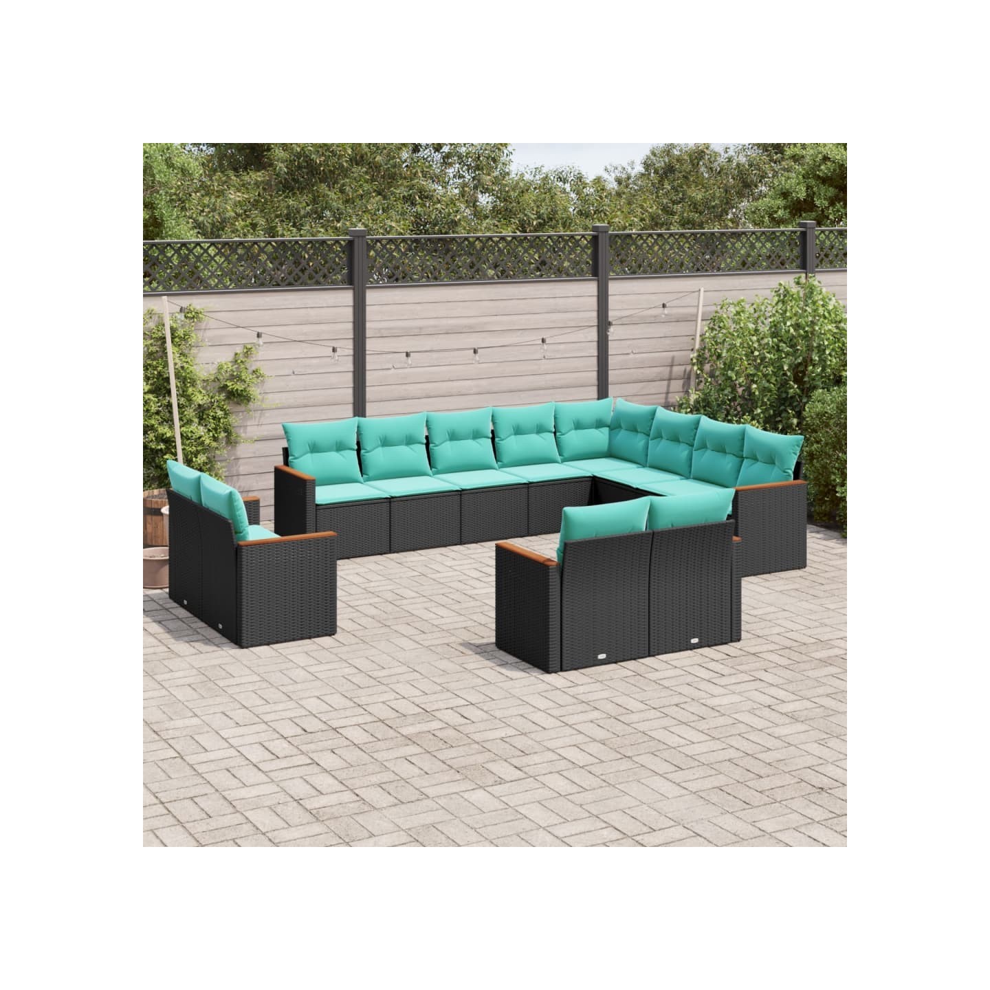 Salon de jardin avec coussins 12 pcs noir résine tressée