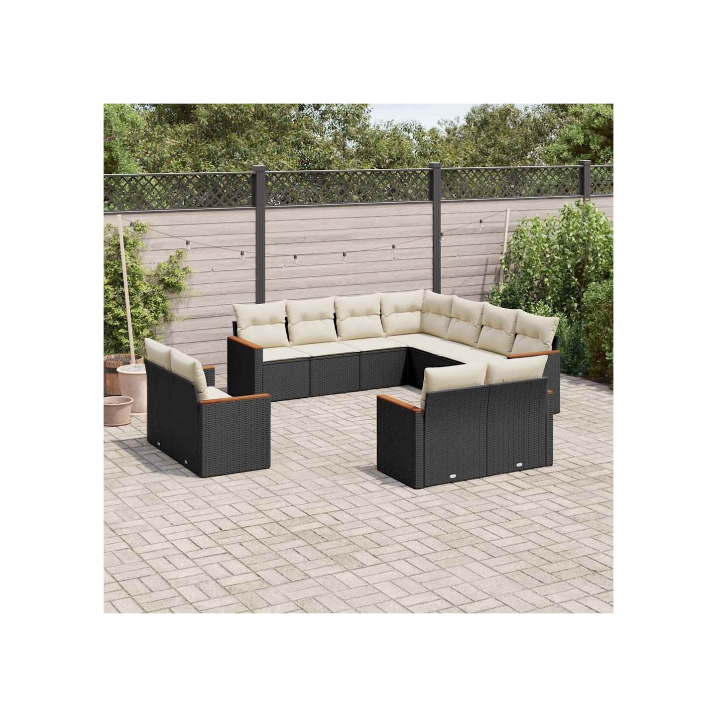 Salon de jardin 11 pcs avec coussins noir résine tressée