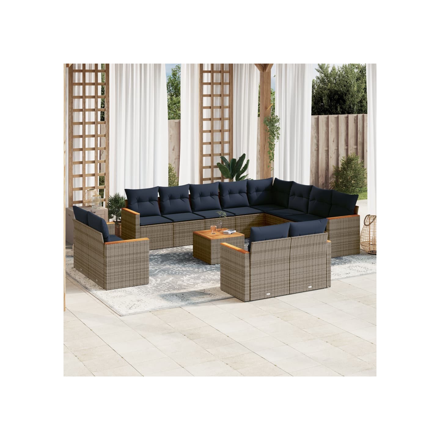 Ensemble de canapé de jardin 13 pcs avec coussins gris
