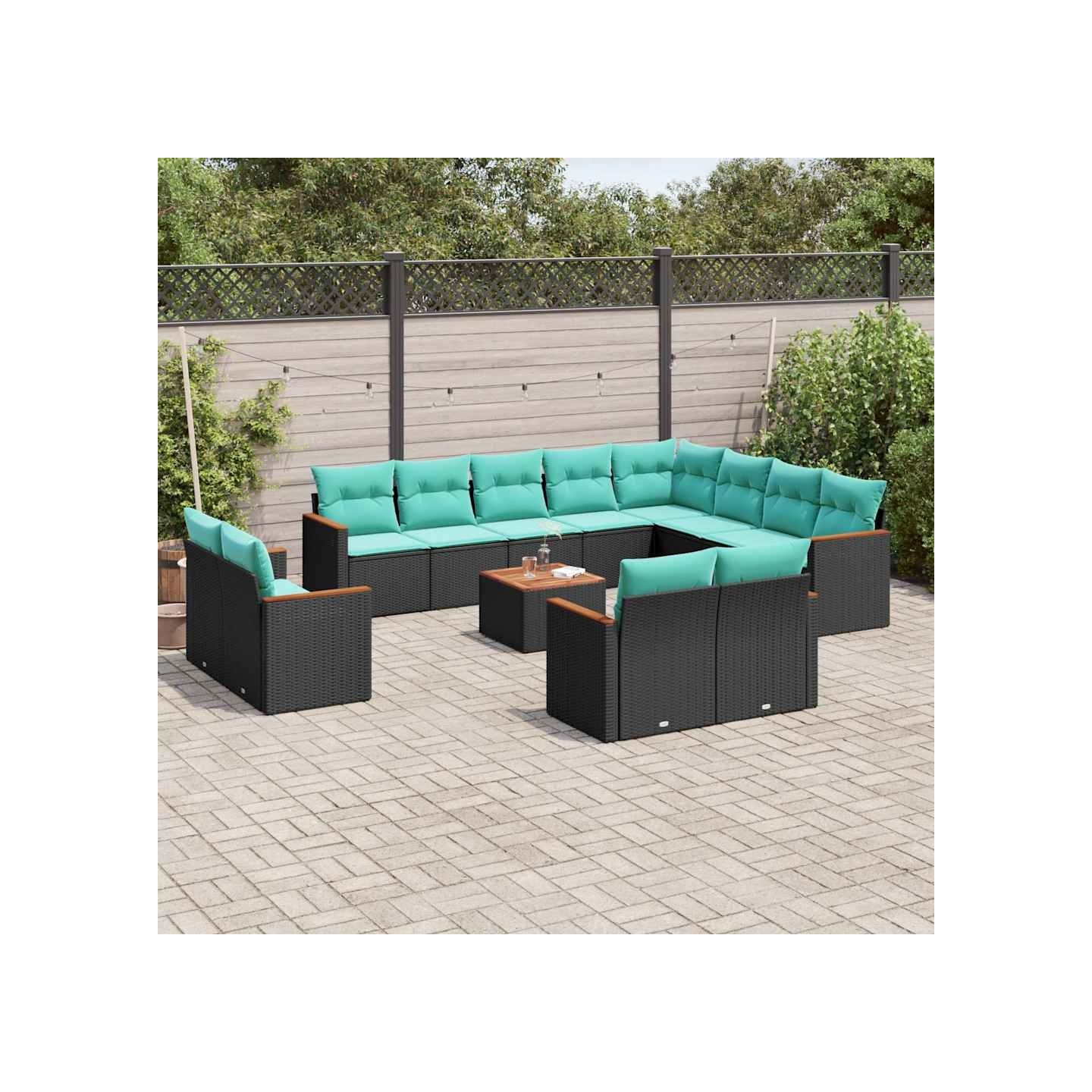 Ensemble de canapé de jardin 13 pcs avec coussins noir