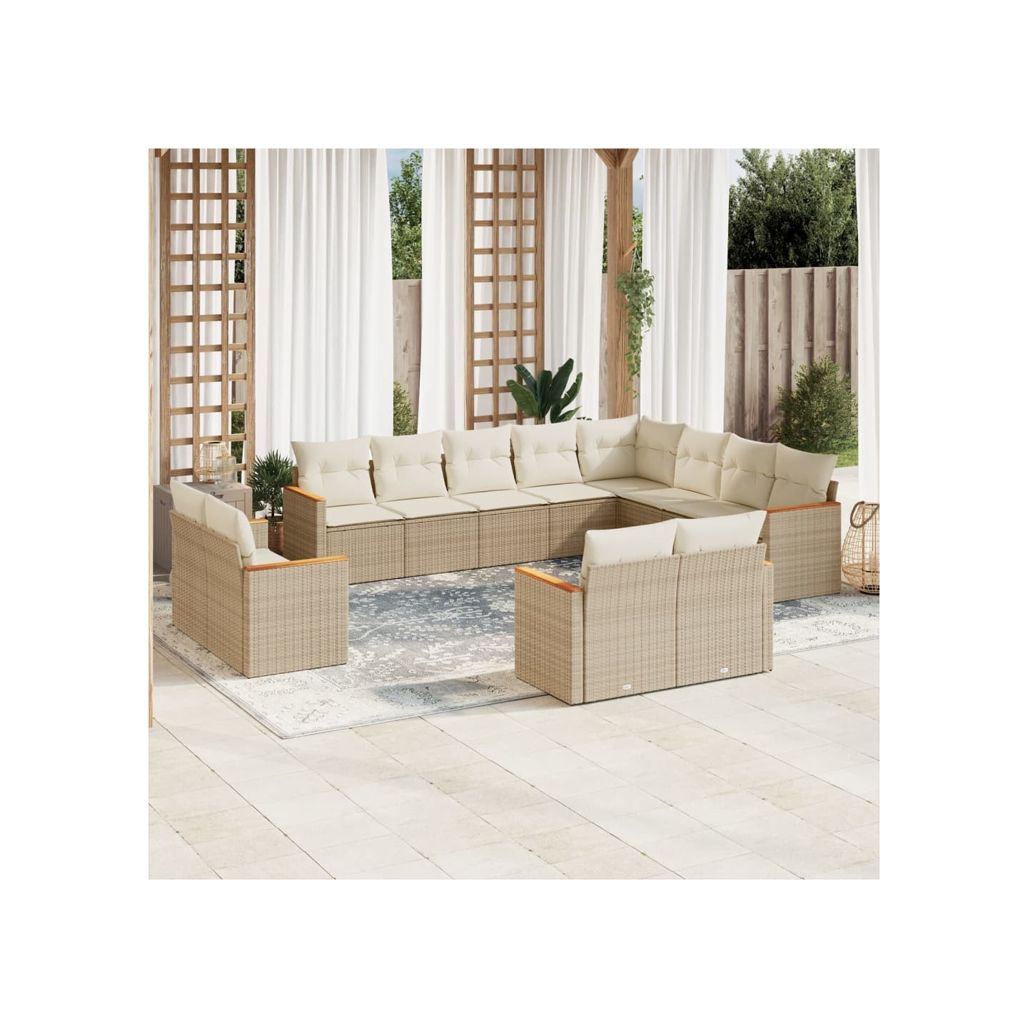 Salon de jardin avec coussins 12 pcs beige résine tressée