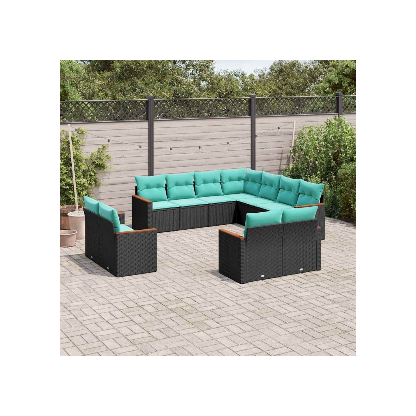 Salon de jardin 11 pcs avec coussins noir résine tressée