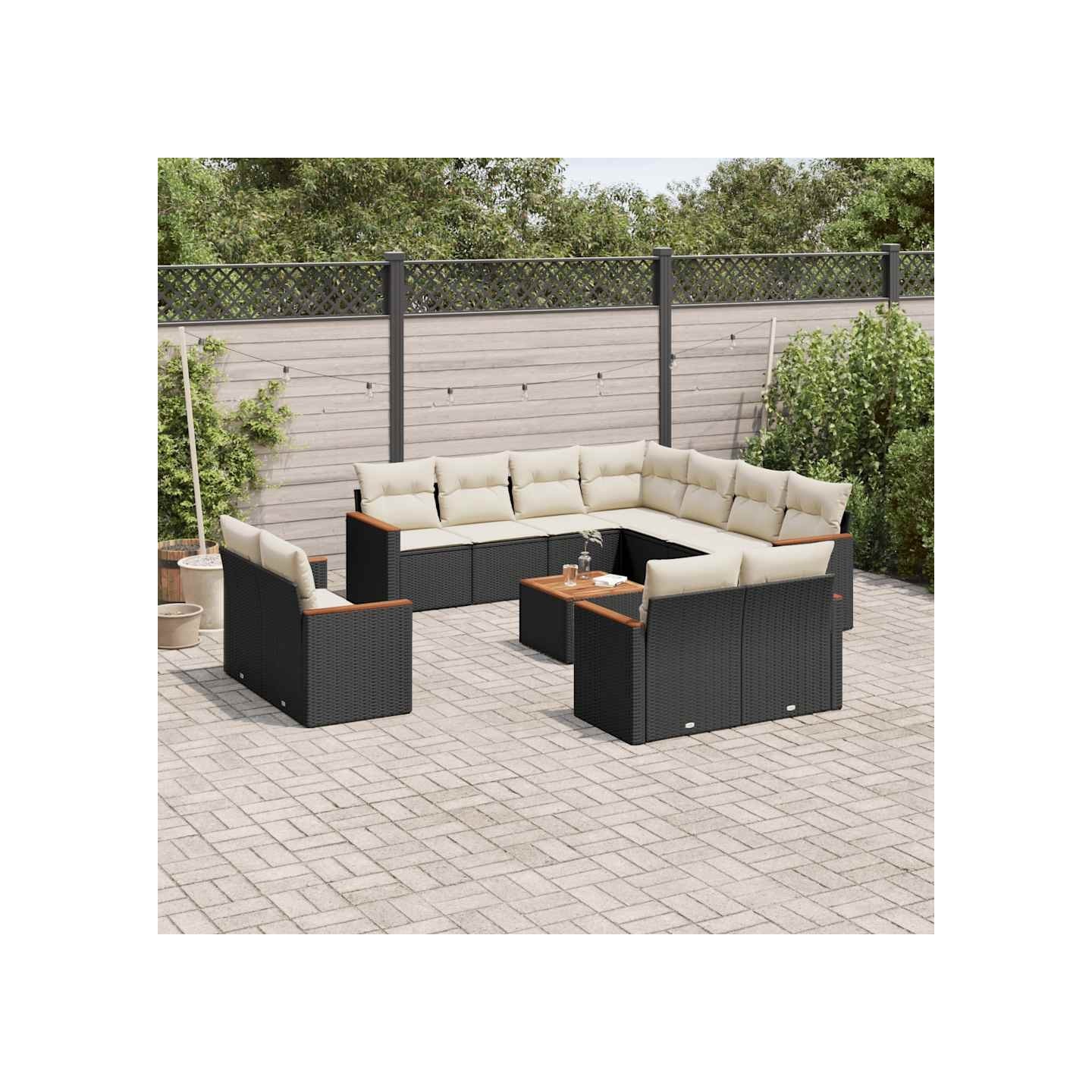 Salon de jardin 12 pcs avec coussins noir résine tressée