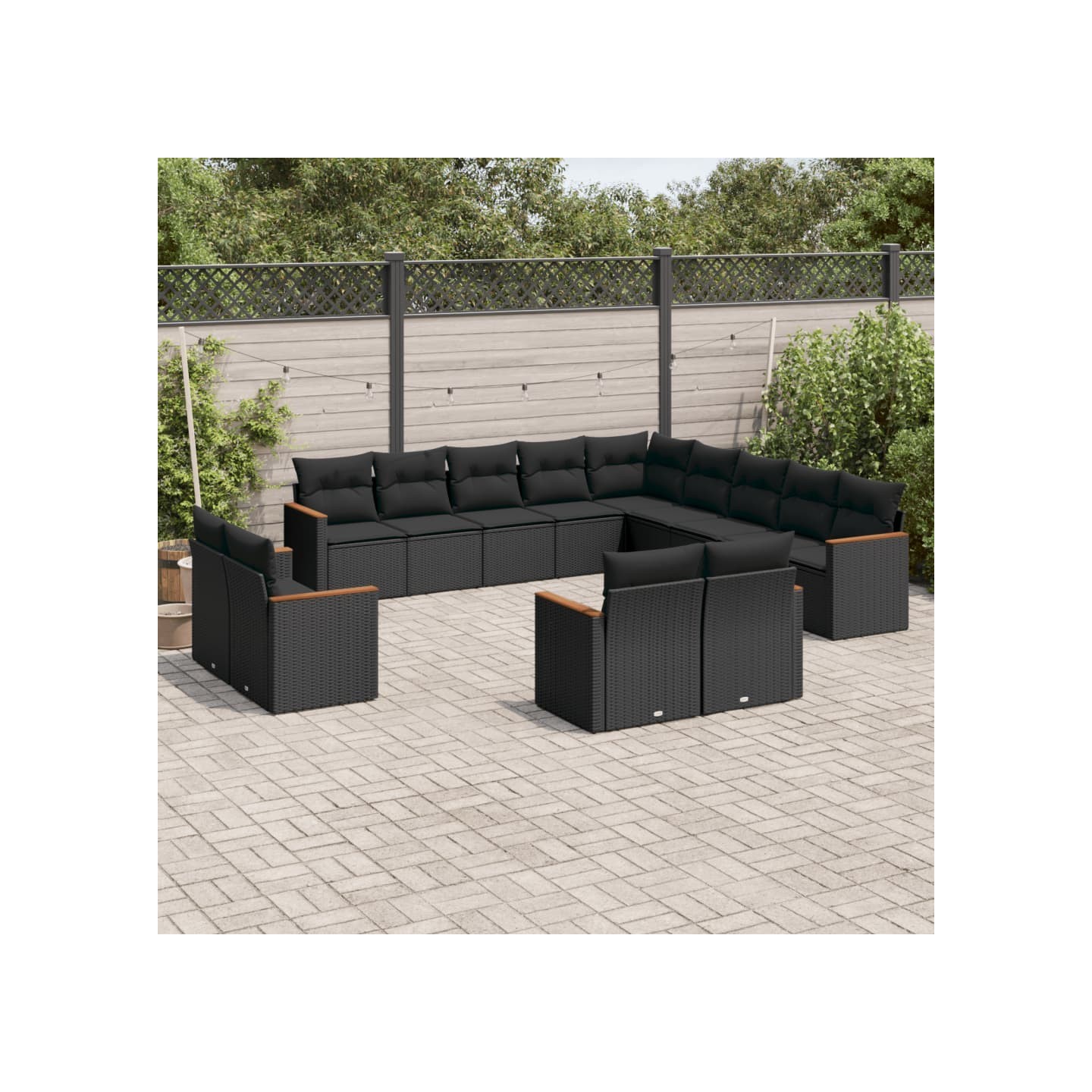 Salon de jardin avec coussins 13 pcs noir résine tressée